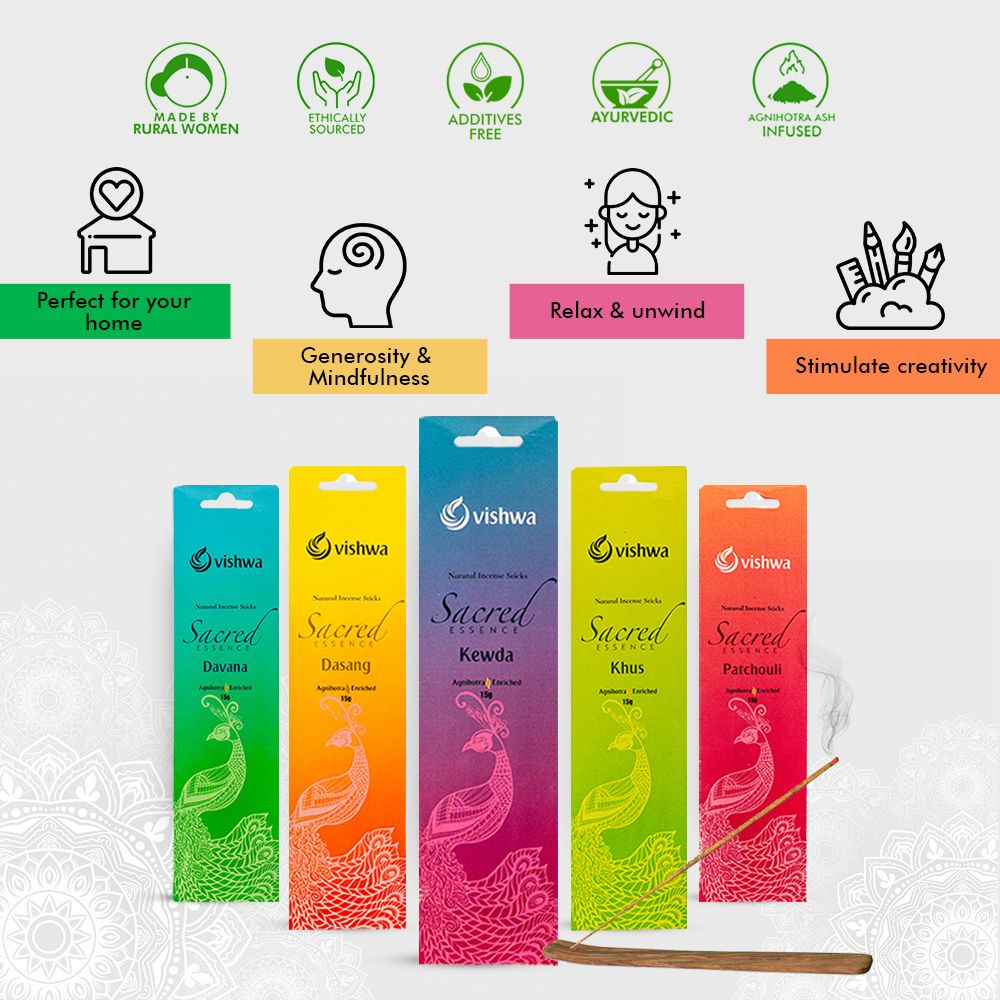Premium Incense Sticks Bundle - Sacred Essence - (Davana + Dasang + Kewda + Khus + Patchouli) 2