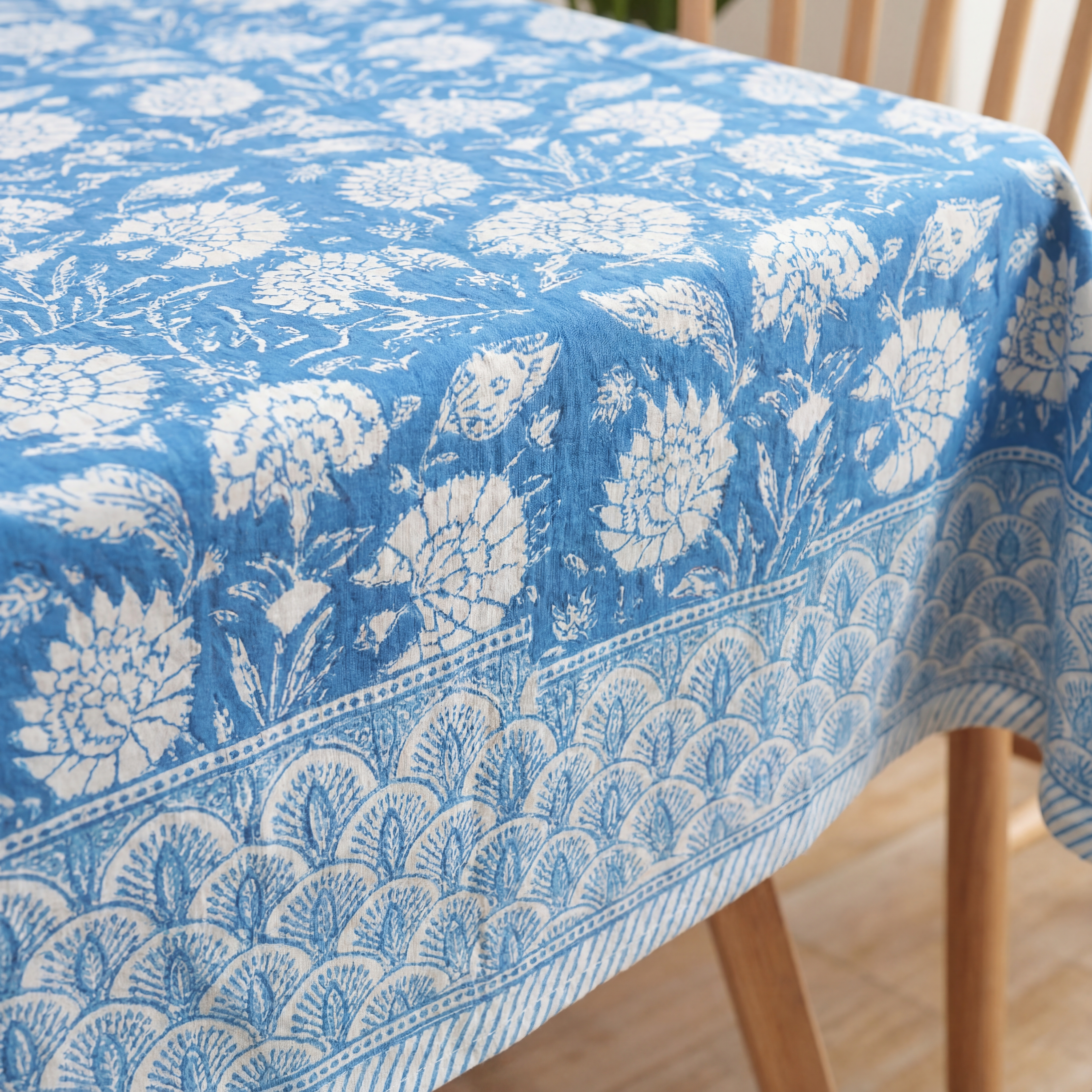 The Indigo Floral Block Print Tablecloth