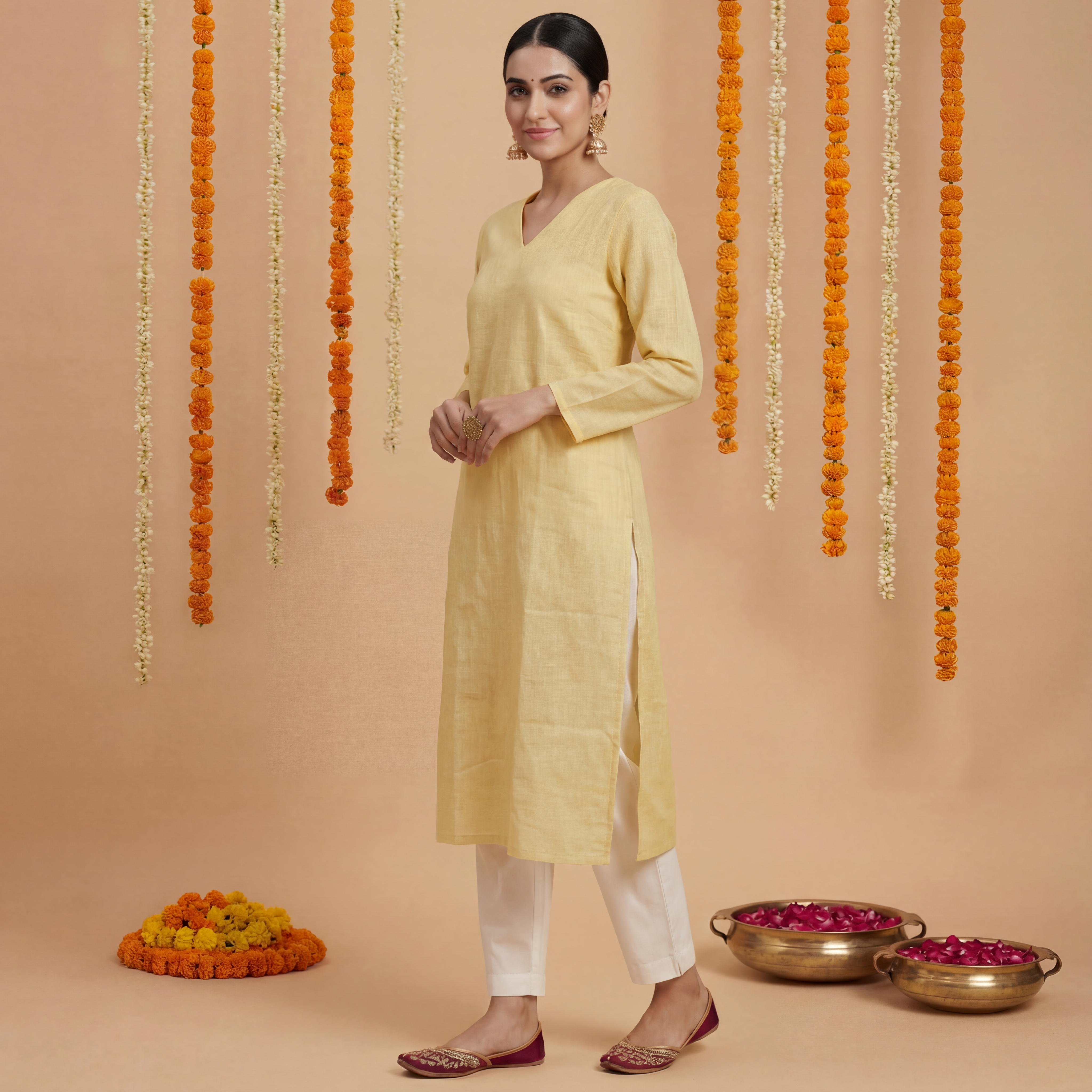  Yellow Tan - Women's Long Kurta 