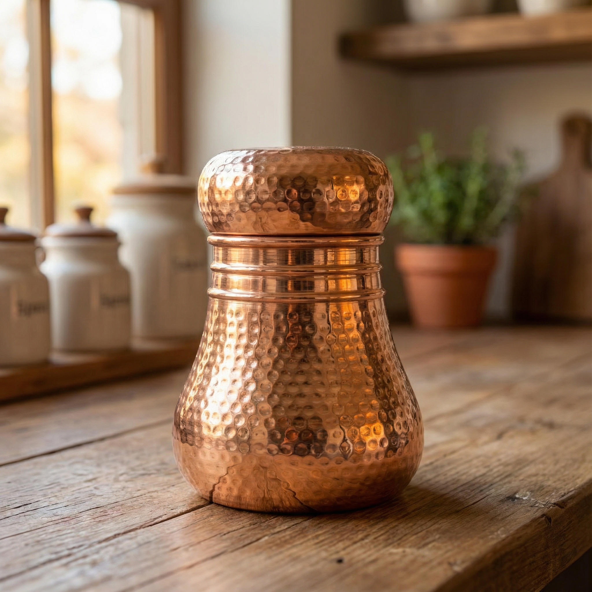 Copper Hammered Lotus Jar 