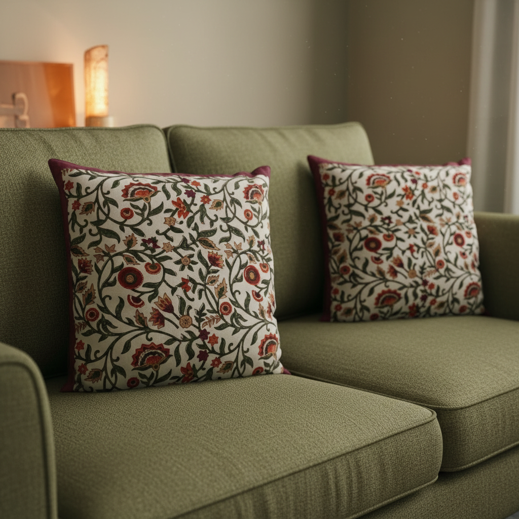 Rustic Charm Hand block Cushion Cover