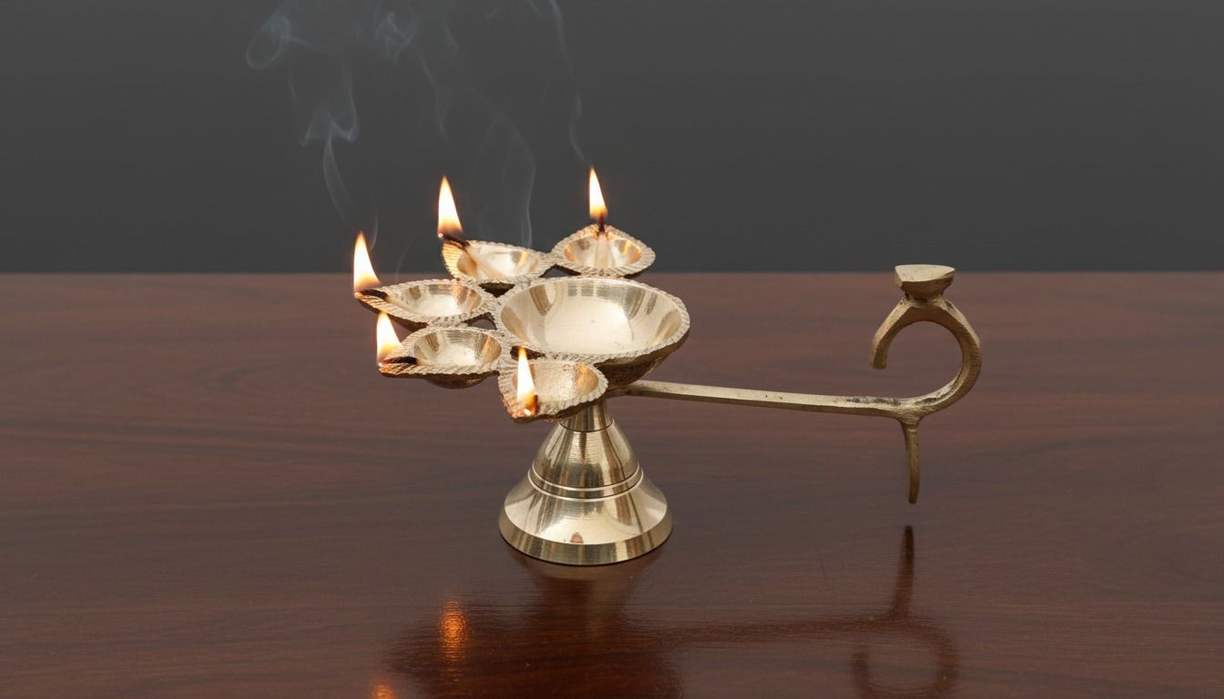 Brass Panchmukhi Diya (Five-Wick Oil Lamp)