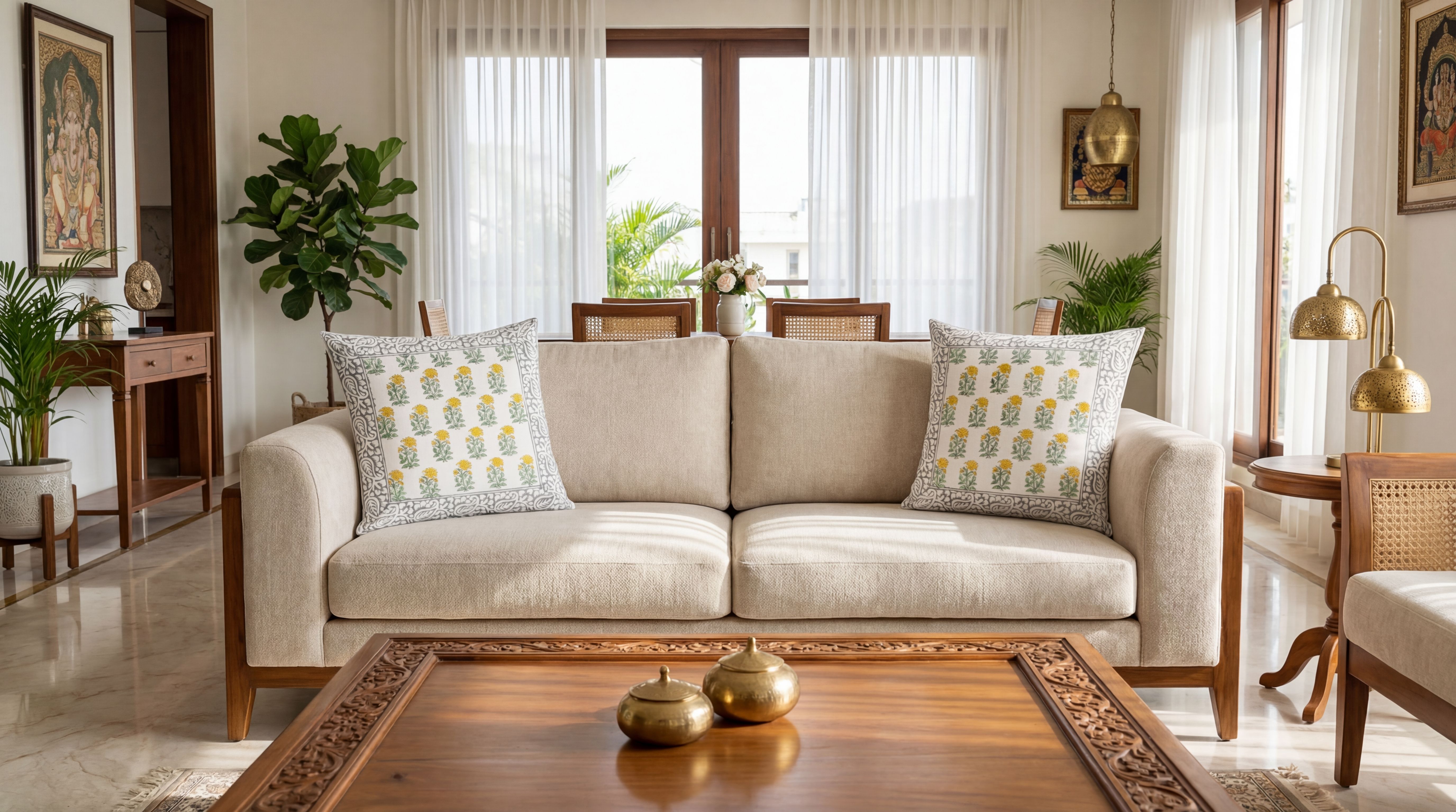 Heritage Blossom Hand Block Cushion Cover 4