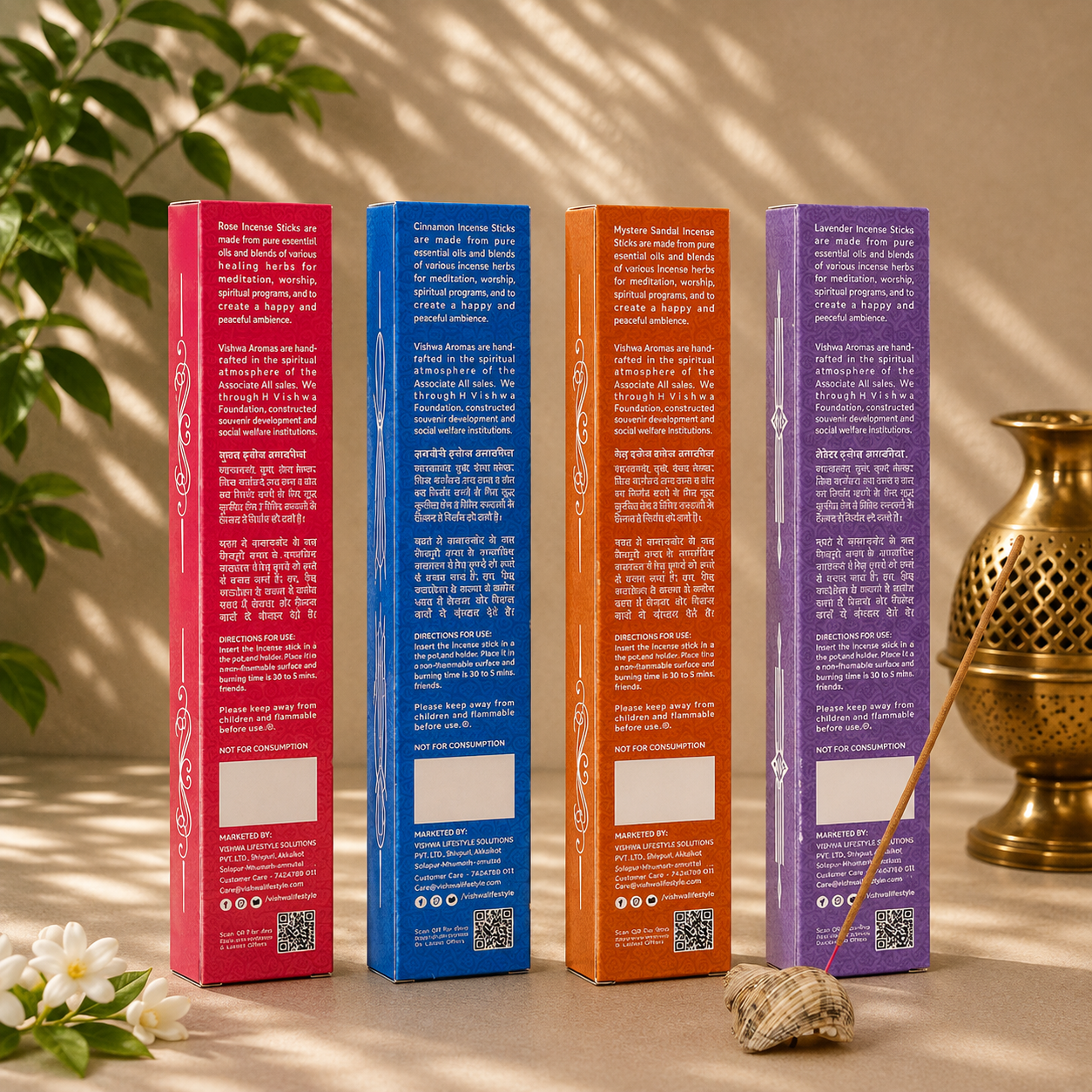 Incense Sticks Bundle - Temple - ( Rose + Cinnamon + Lavender + Sandalwood ) 4