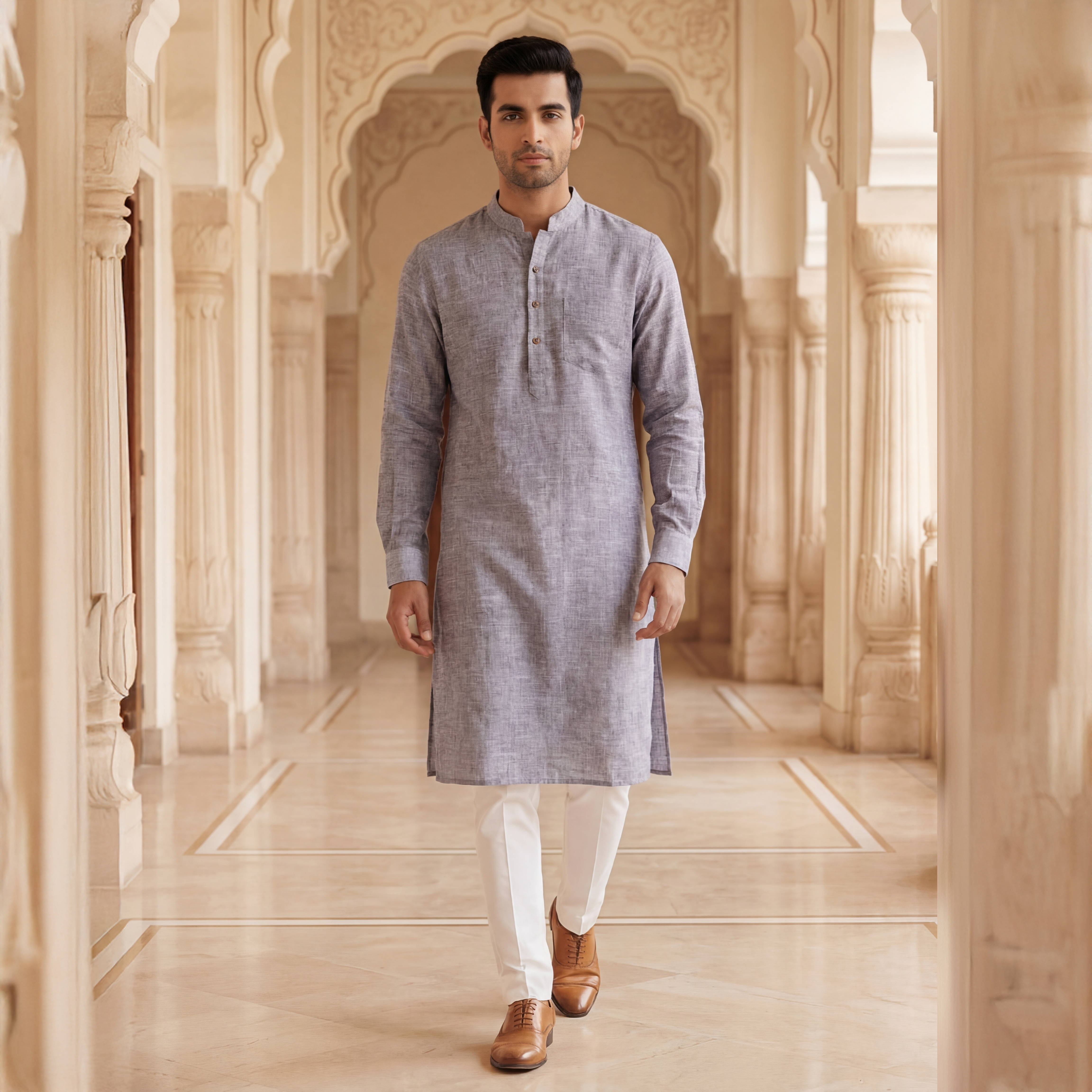 Men's Long Kurta- Heritage Grey