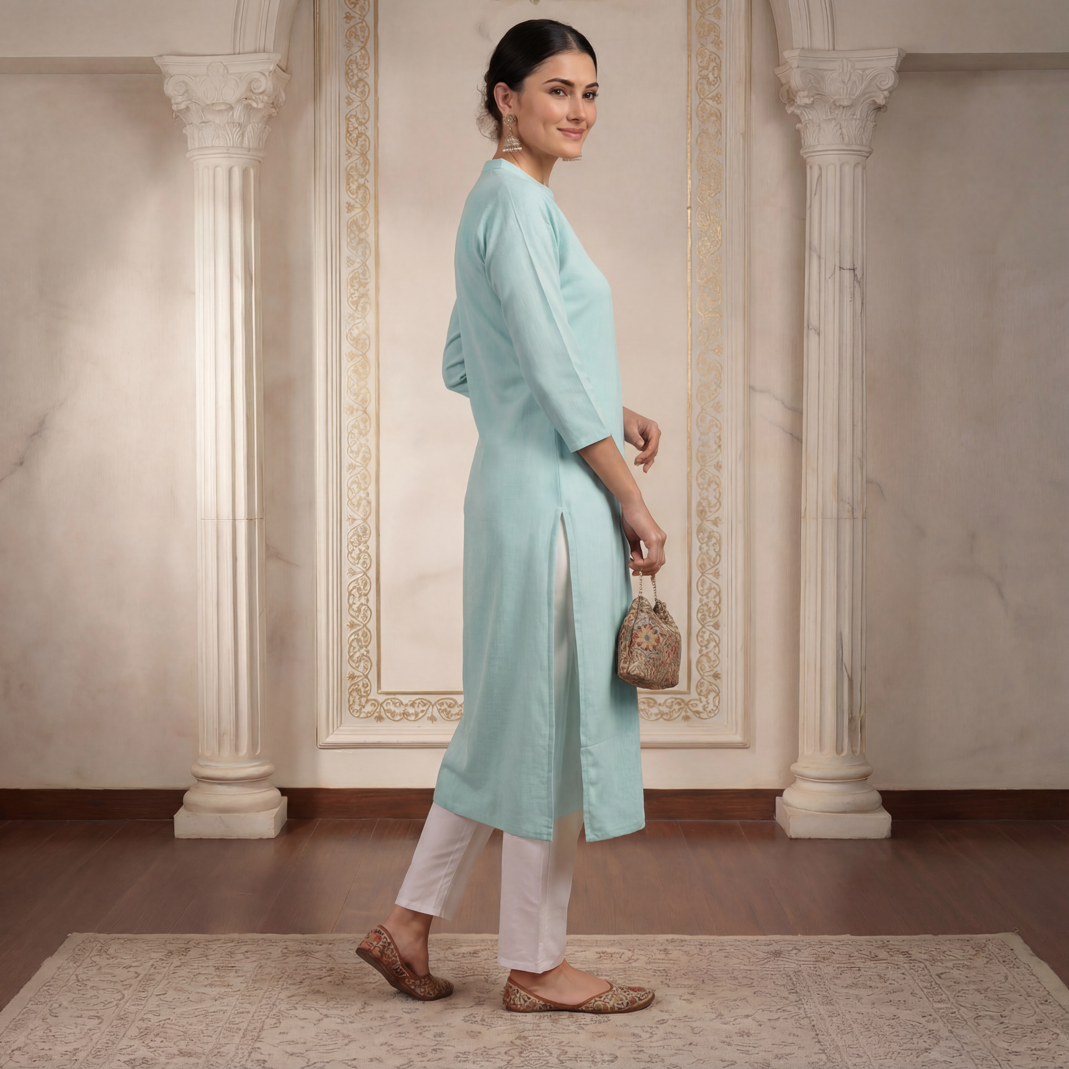 Sky Blue - Women's Long Kurta  3
