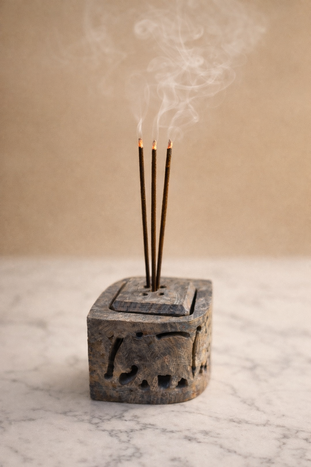 Hand-Crafted Elephant  Incense Holder ( Stone )