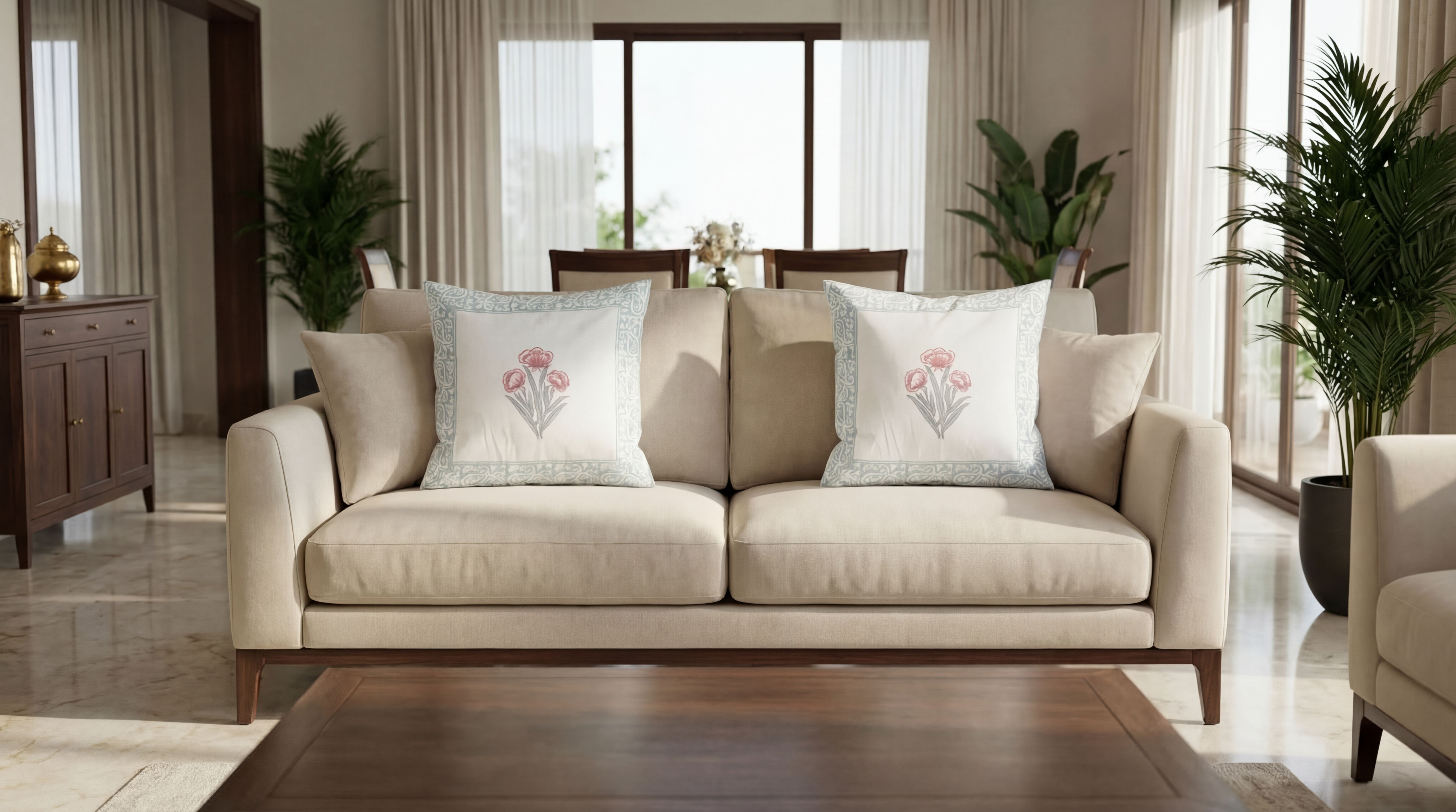 Graceful Bloom Hand Block Cushion Cover 4