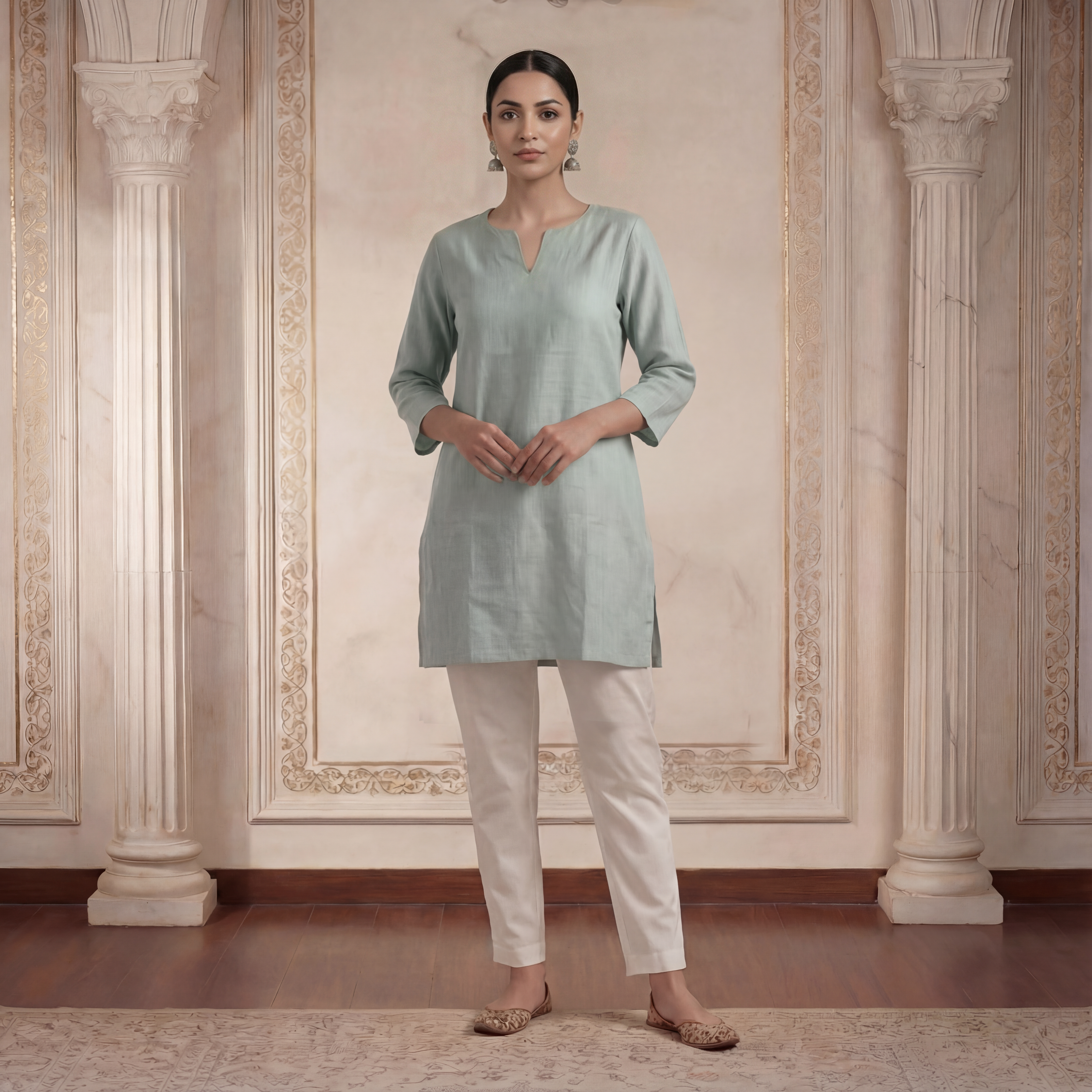 Women’s Short Kurta - Ash Green 