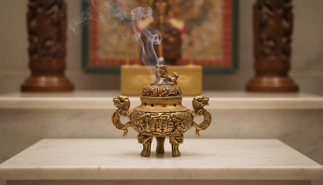 Antique Brass Feng Shui Incense Burner with Dragon Handles