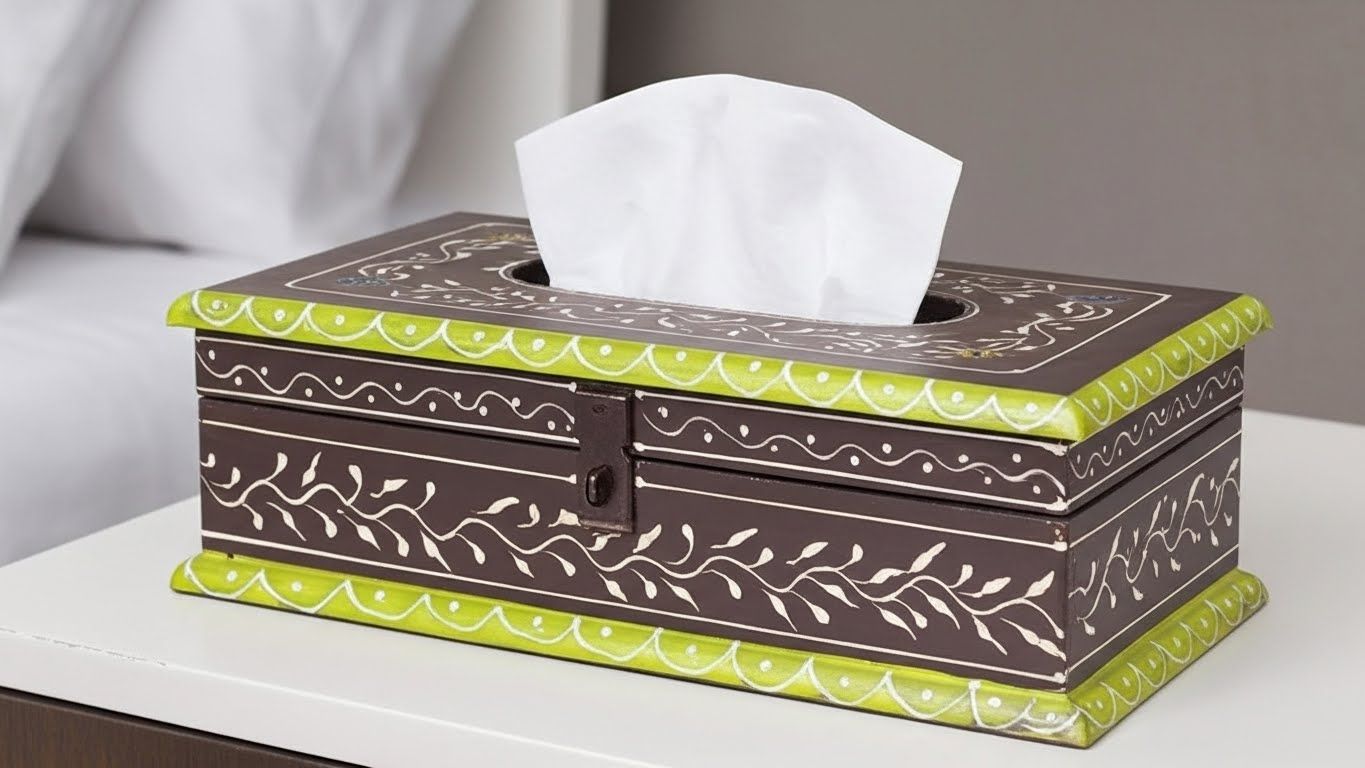 Mehndi Border Wooden Tissue Box