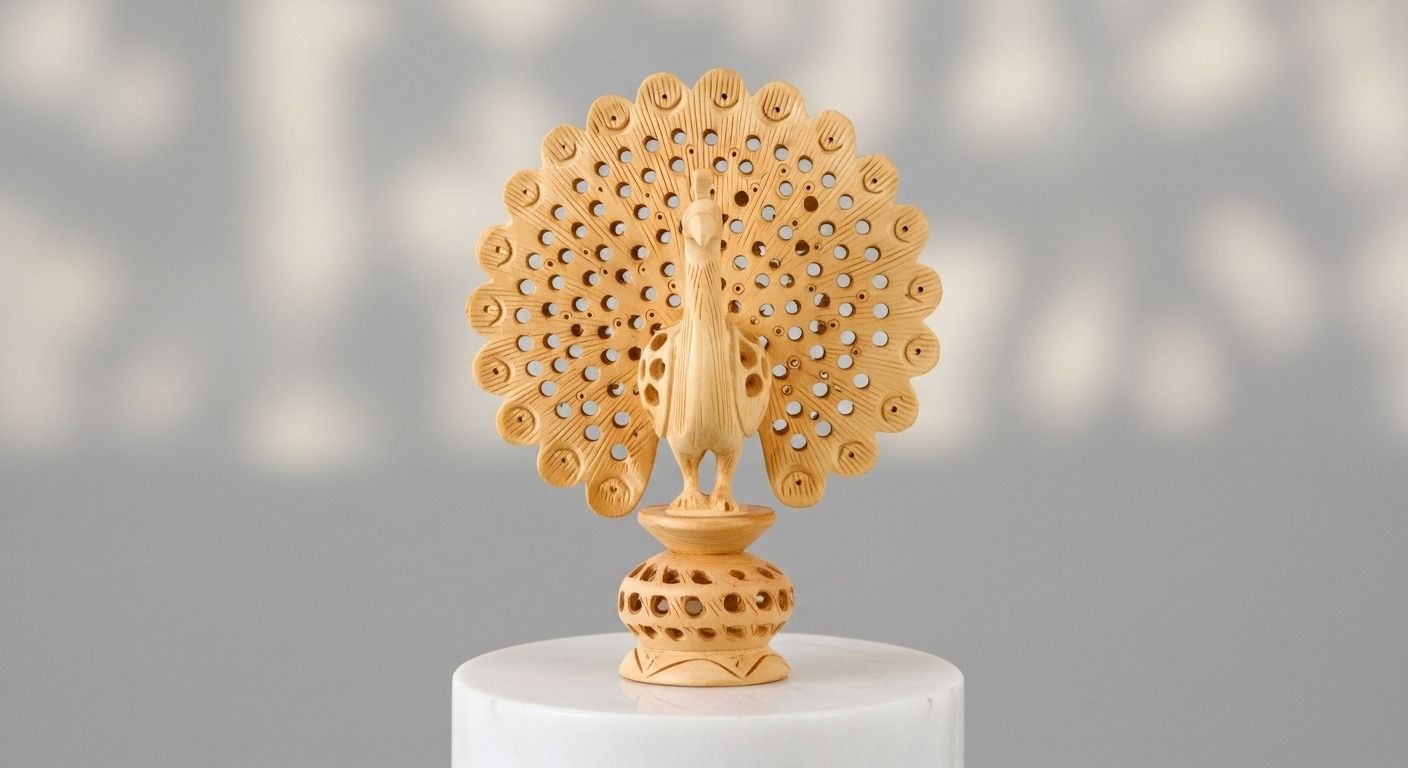 Handcrafted Wooden Peacock – Decorative Sculpture ( large )