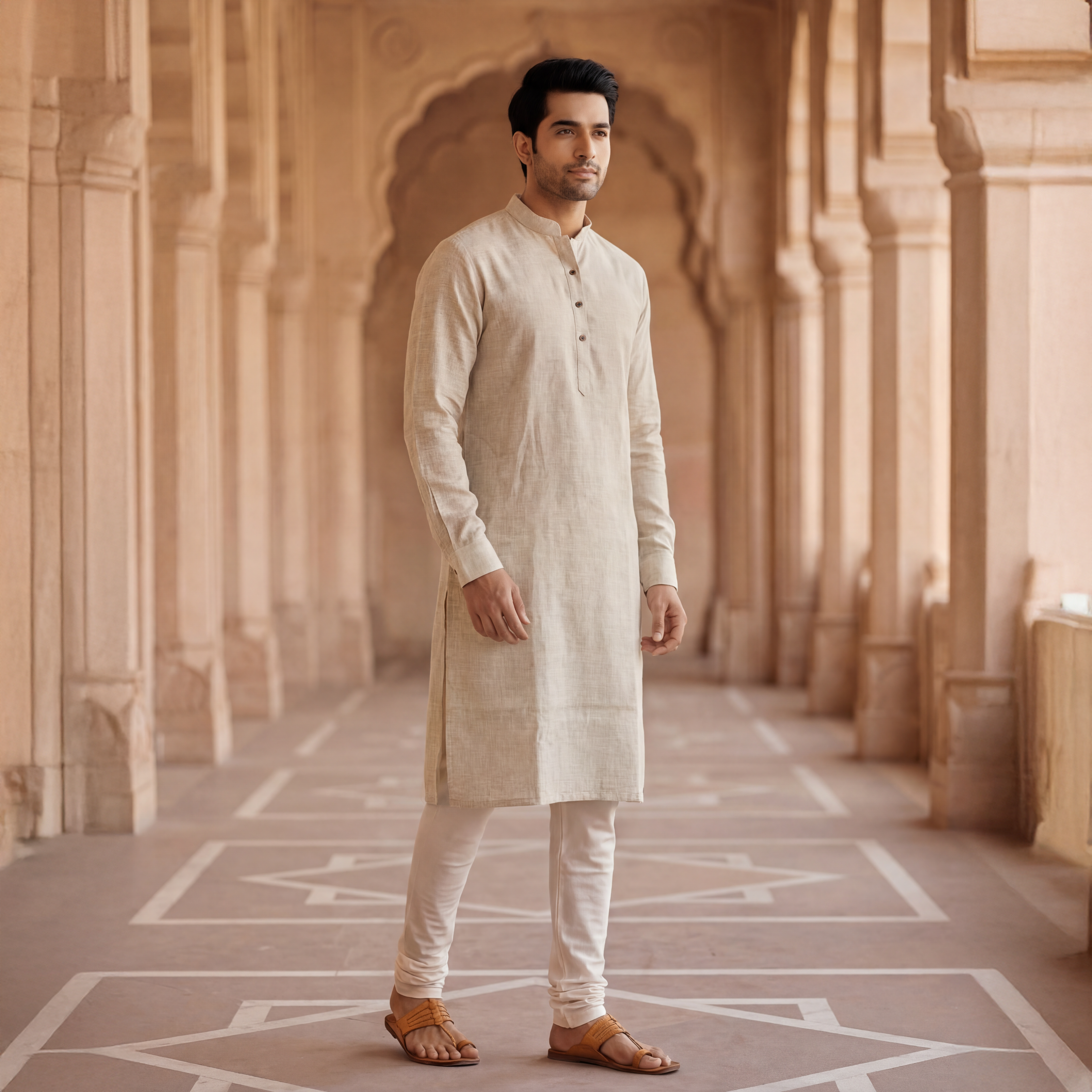Men's Long Kurta - Soft Pink  5