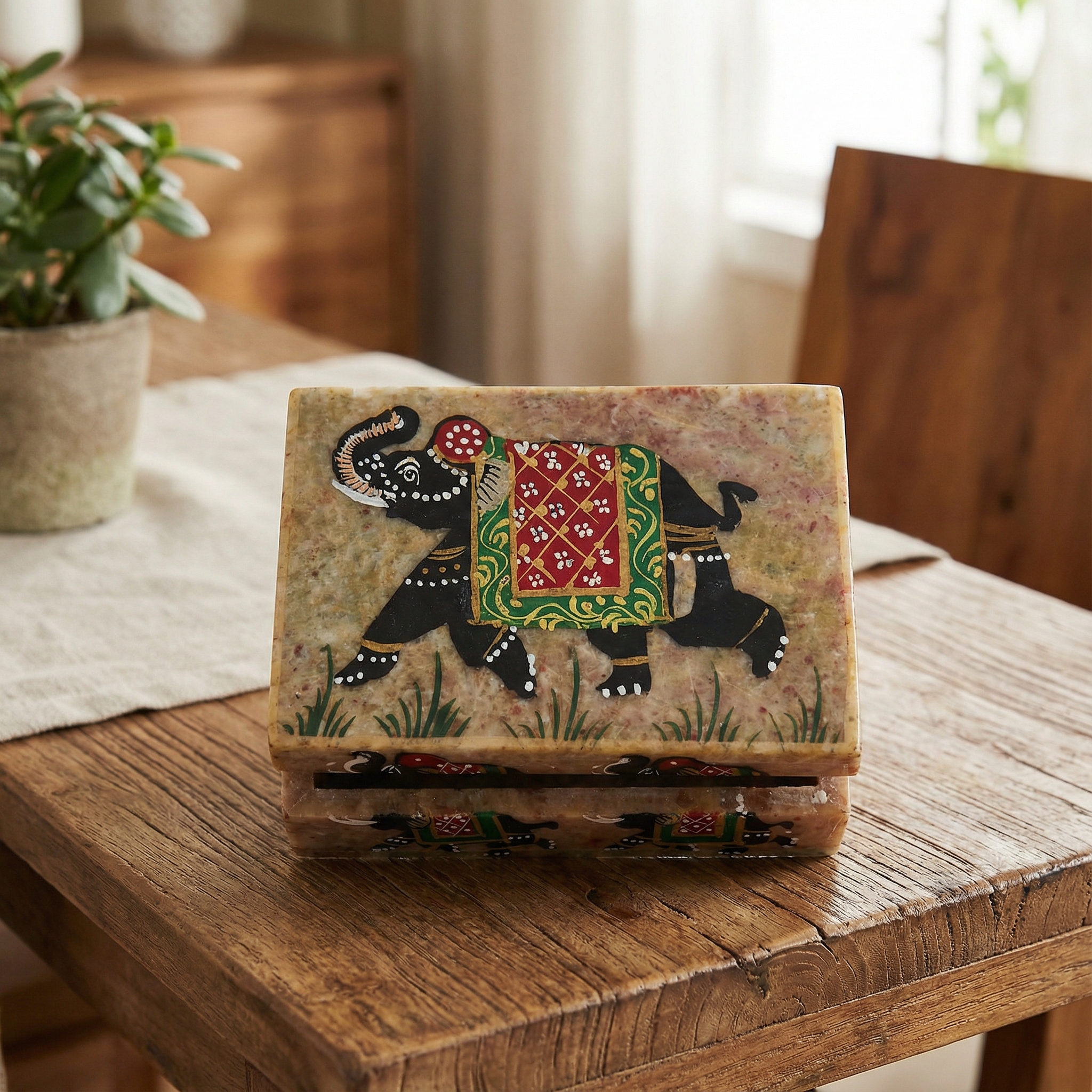  Hand-Painted Marble Elephant Jewellery Box 2
