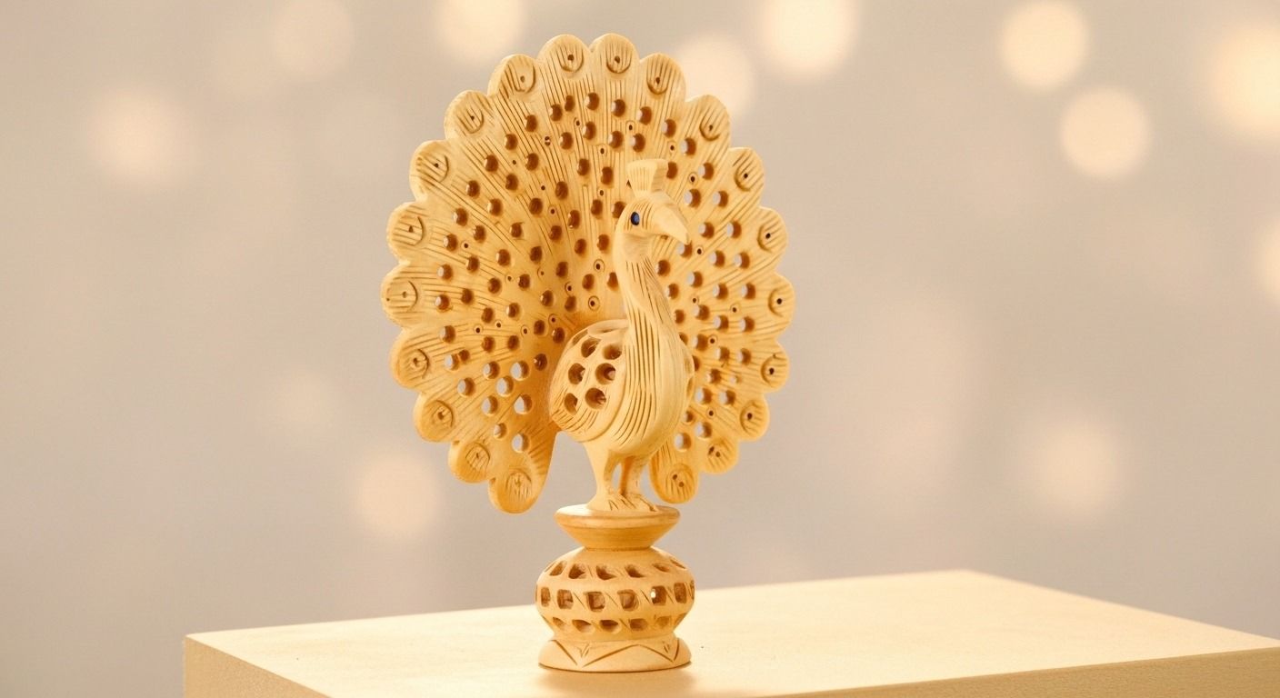 Handcrafted Wooden Peacock – Decorative Sculpture ( large ) 2