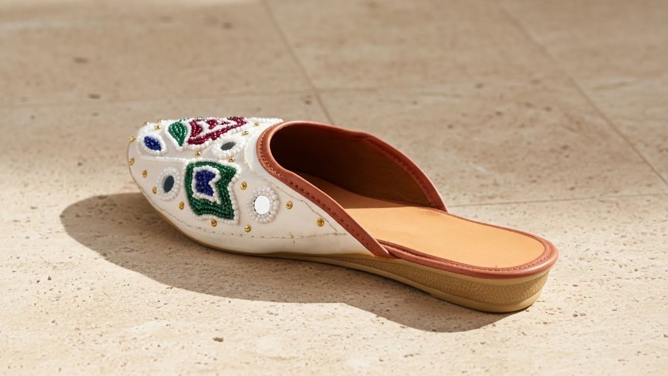  Handcrafted Beaded Mojari – White Floral Design  6