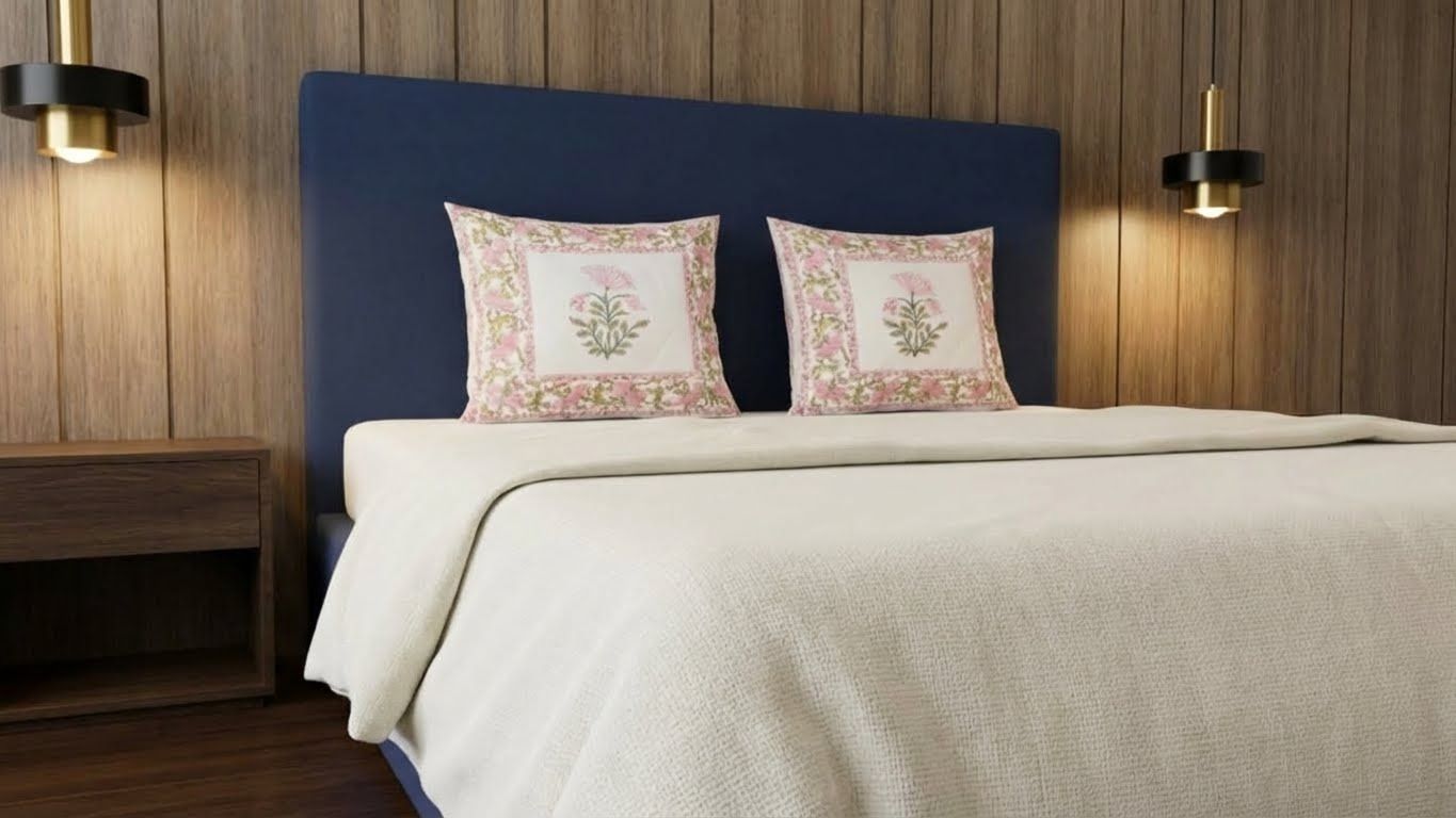 Blush Petal Hand block Cushion Cover