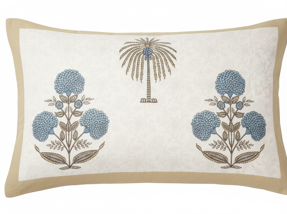 Blue Palm Paradise Hand block Bedsheet Set 4