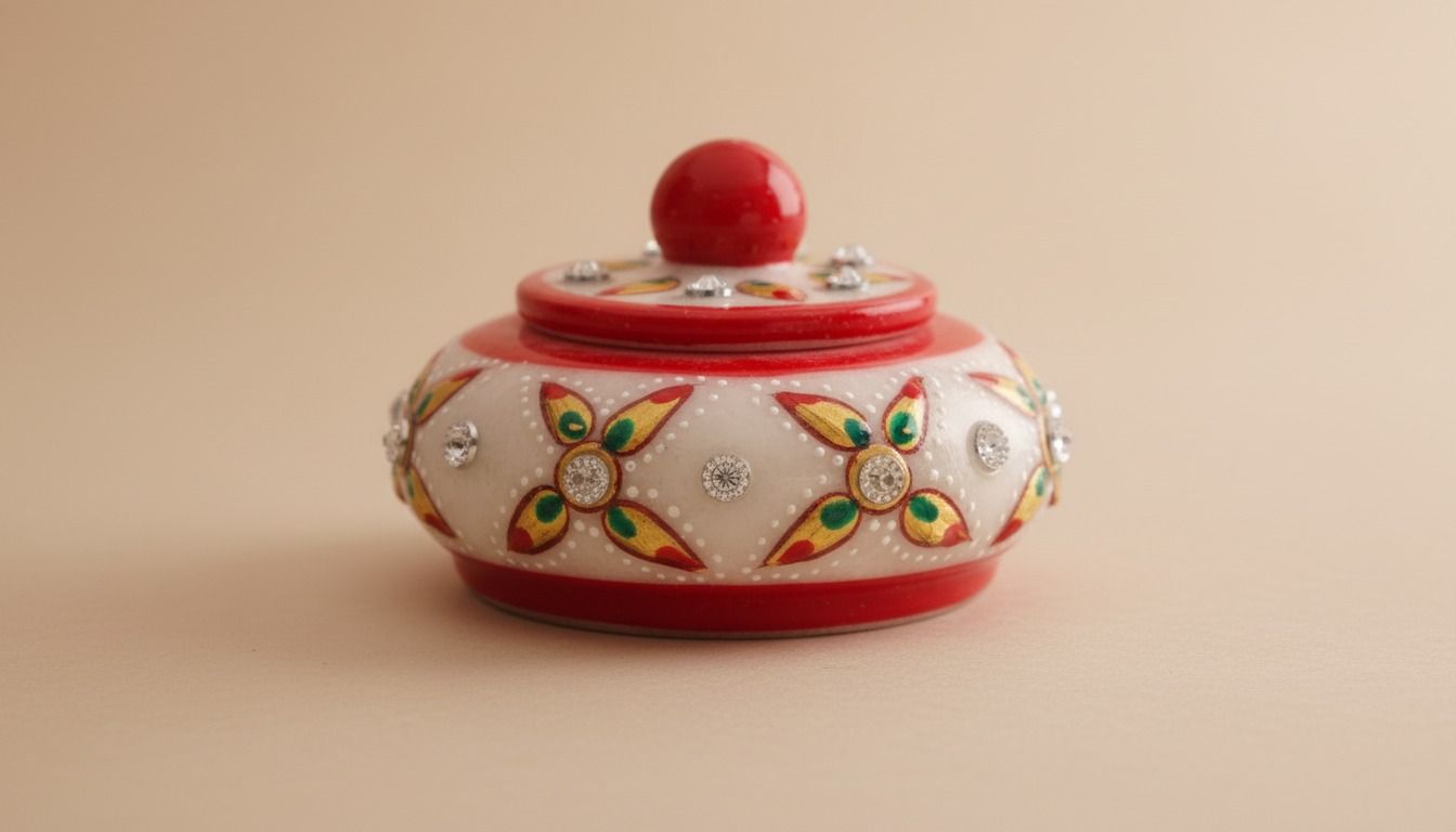 Marble Meenakari Sindhoor Dibbi with Kundan Work ( Large )
