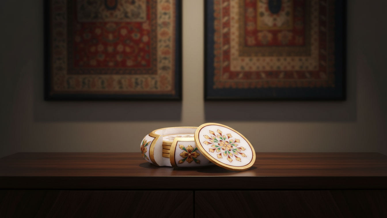 Hand-Painted Marble Floral Tea Coaster Set 3