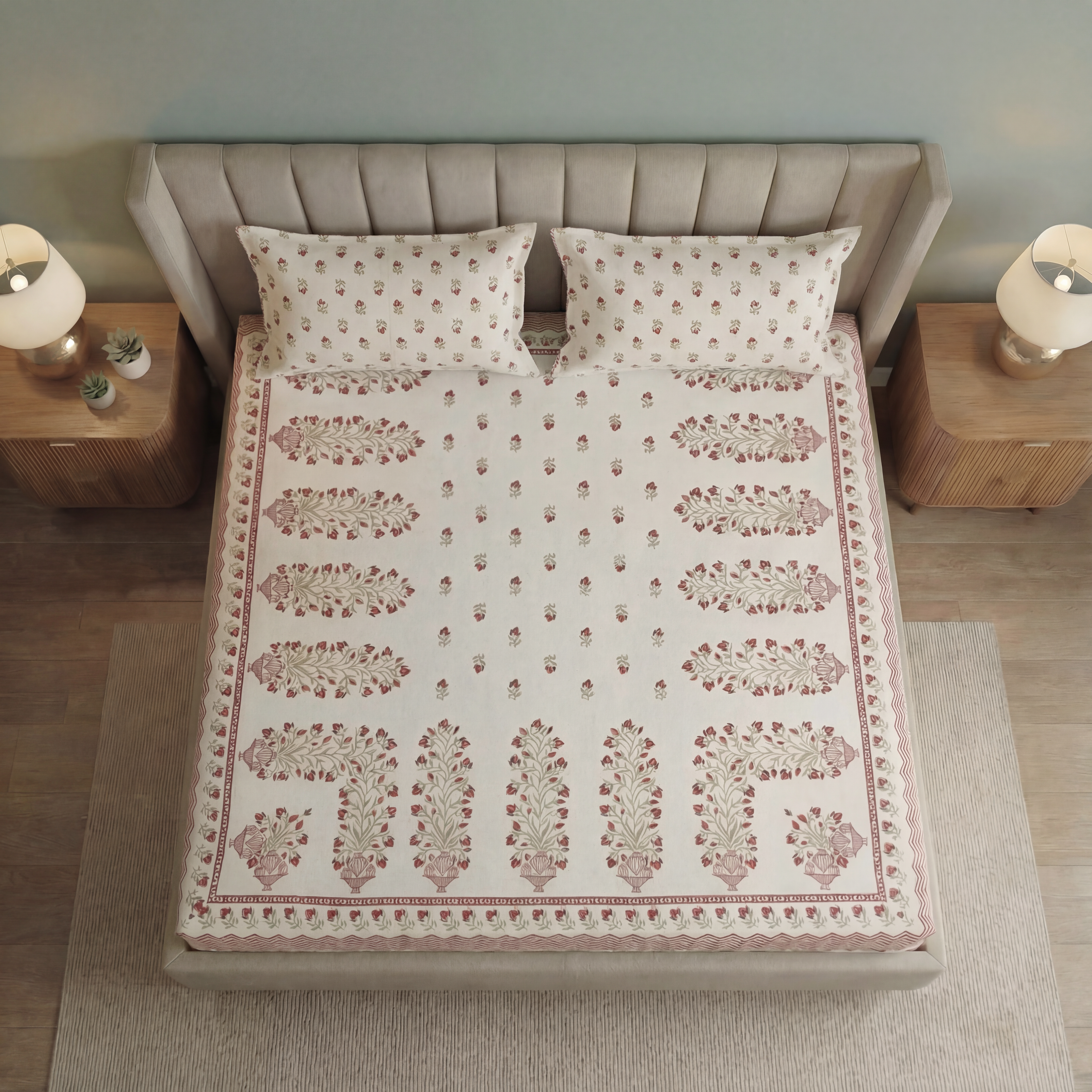 Vintage Bloom Hand block Bedsheet Set 3