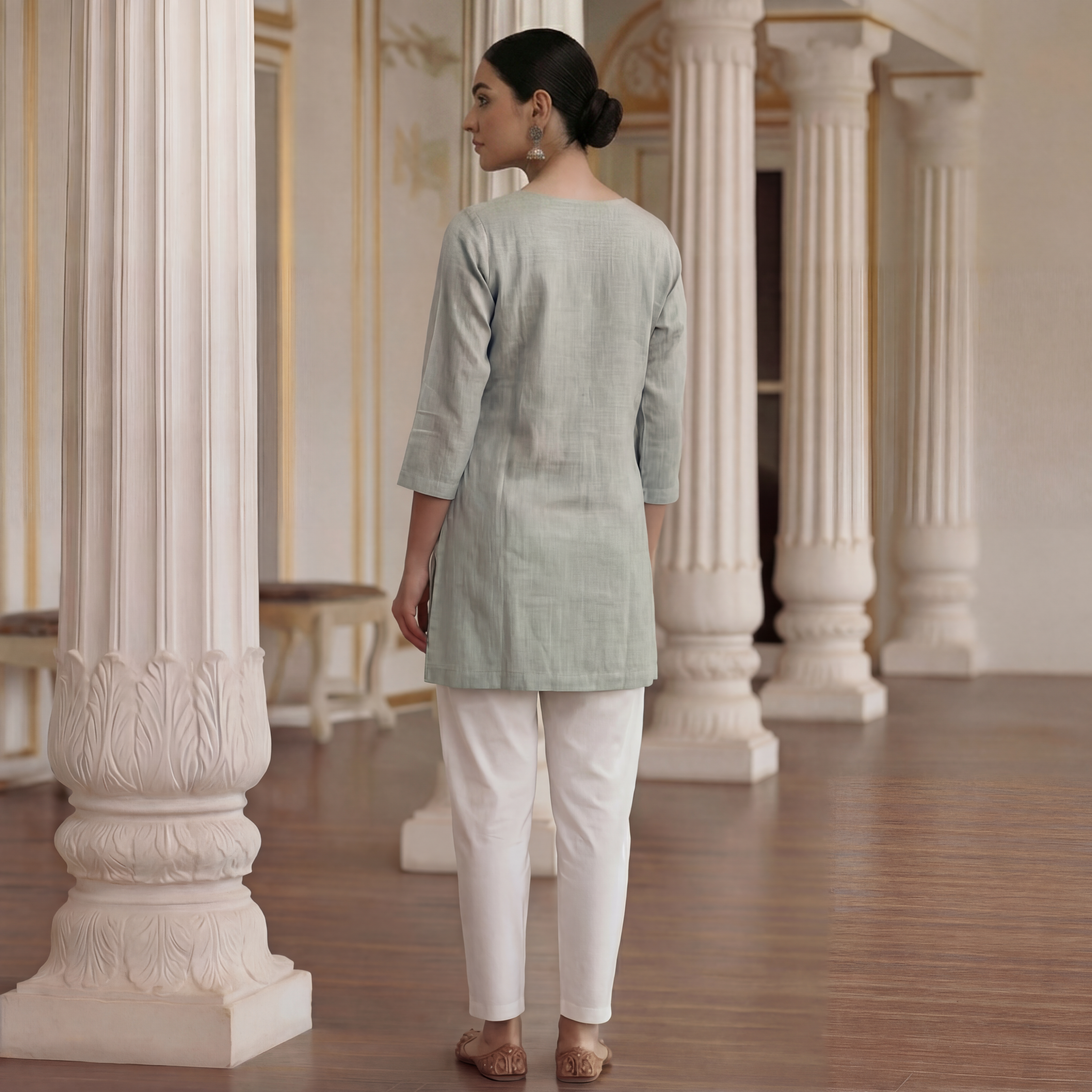 Women’s Short Kurta - Ash Green  3