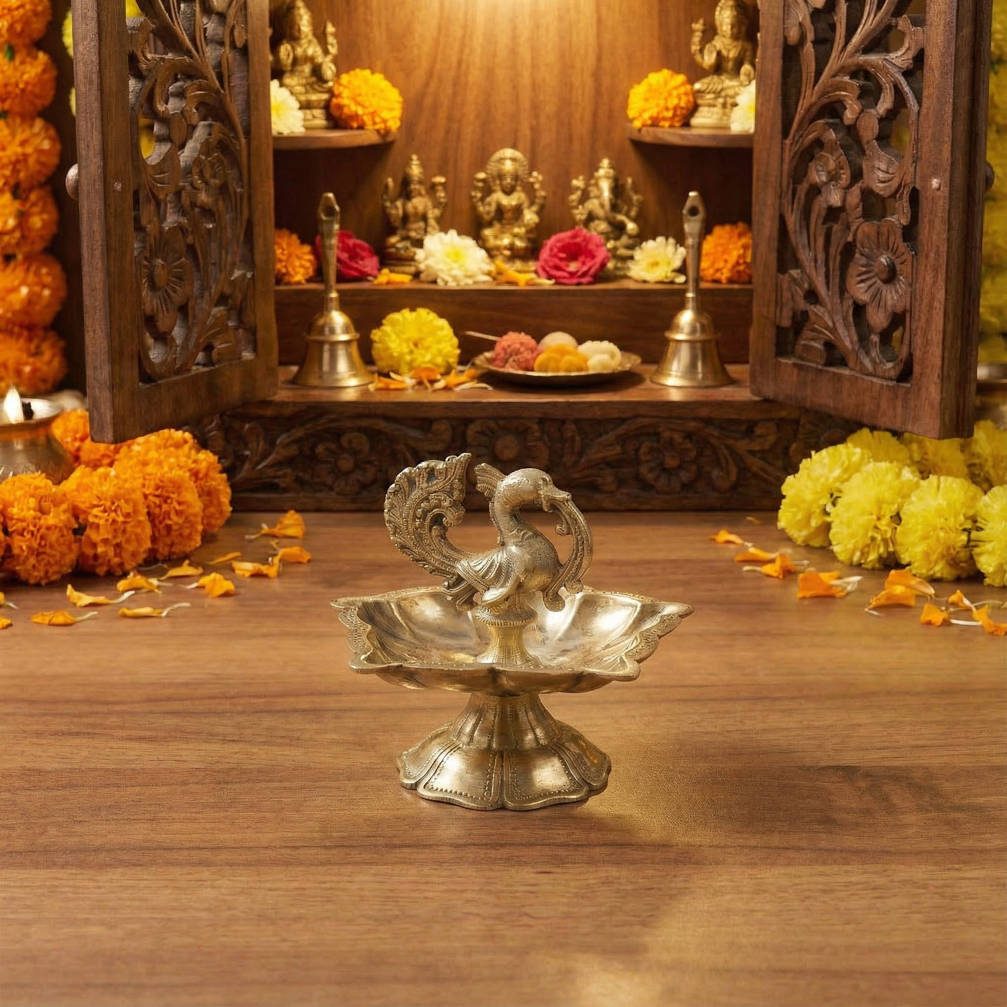 Brass Peacock Design Oil Diya / Deepam