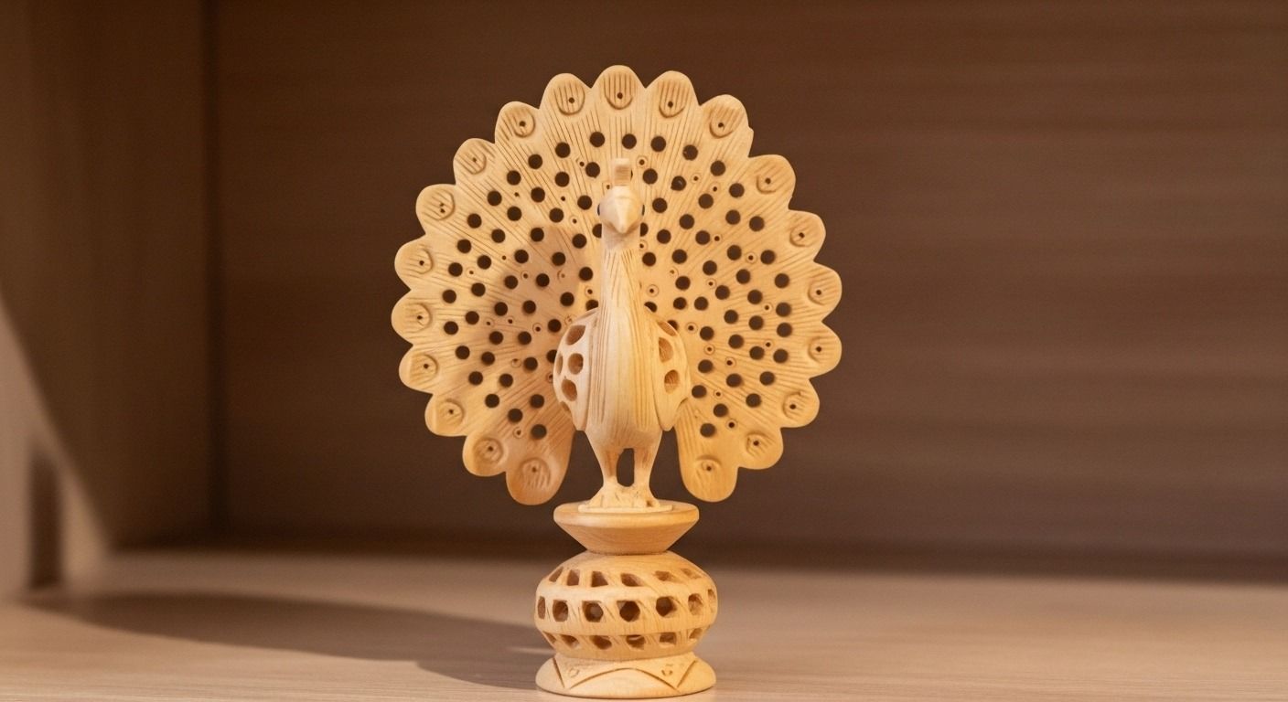 Handcrafted Wooden Peacock – Decorative Sculpture ( large ) 3