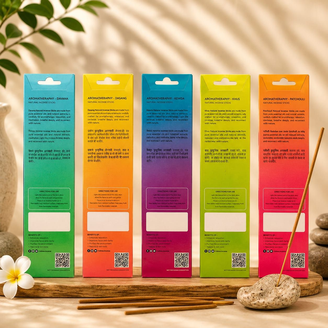 Premium Incense Sticks Bundle - Sacred Essence - (Davana + Dasang + Kewda + Khus + Patchouli) 3
