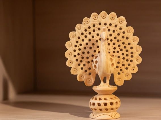 Handcrafted Wooden Peacock – Decorative Sculpture ( small ) 3