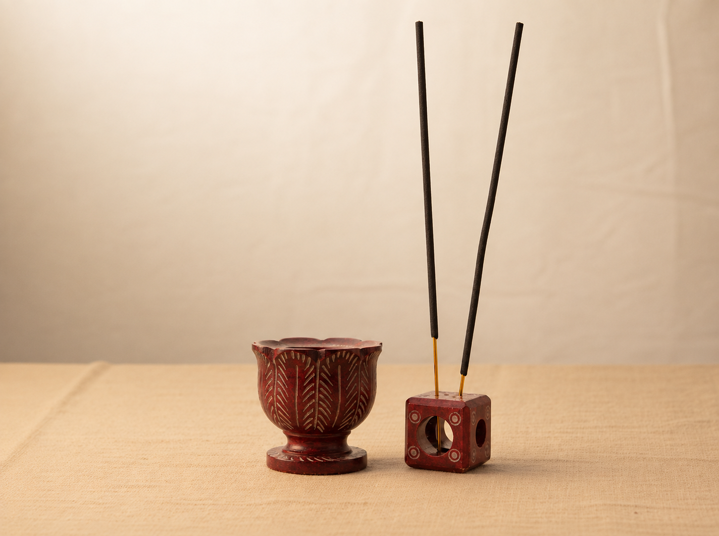 Handcrafted Lotus Shaped Stone Candle And Incense Stick Holder 2
