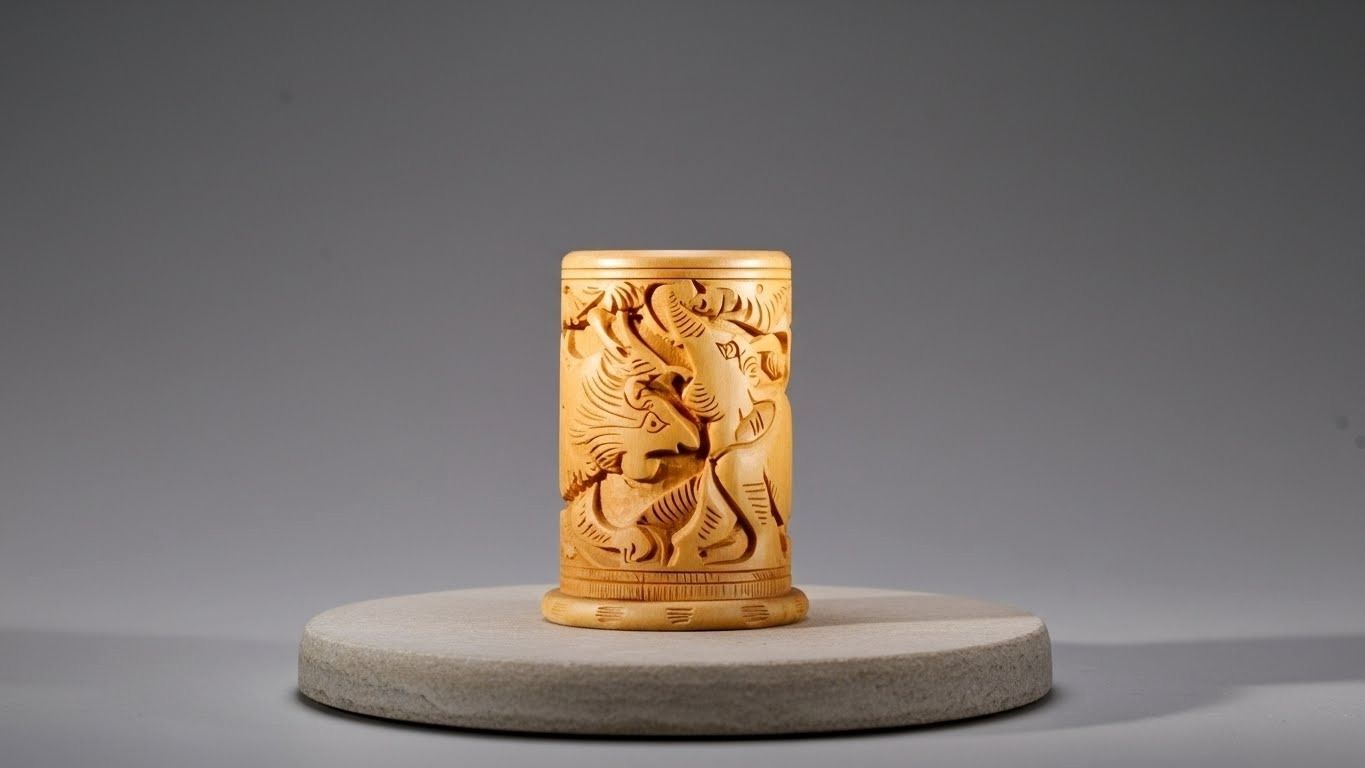 Hand-Carved Wooden Pen Stand  2