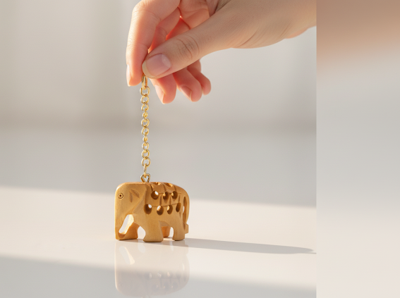 Handcrafted Wooden Elephant Keychain  2