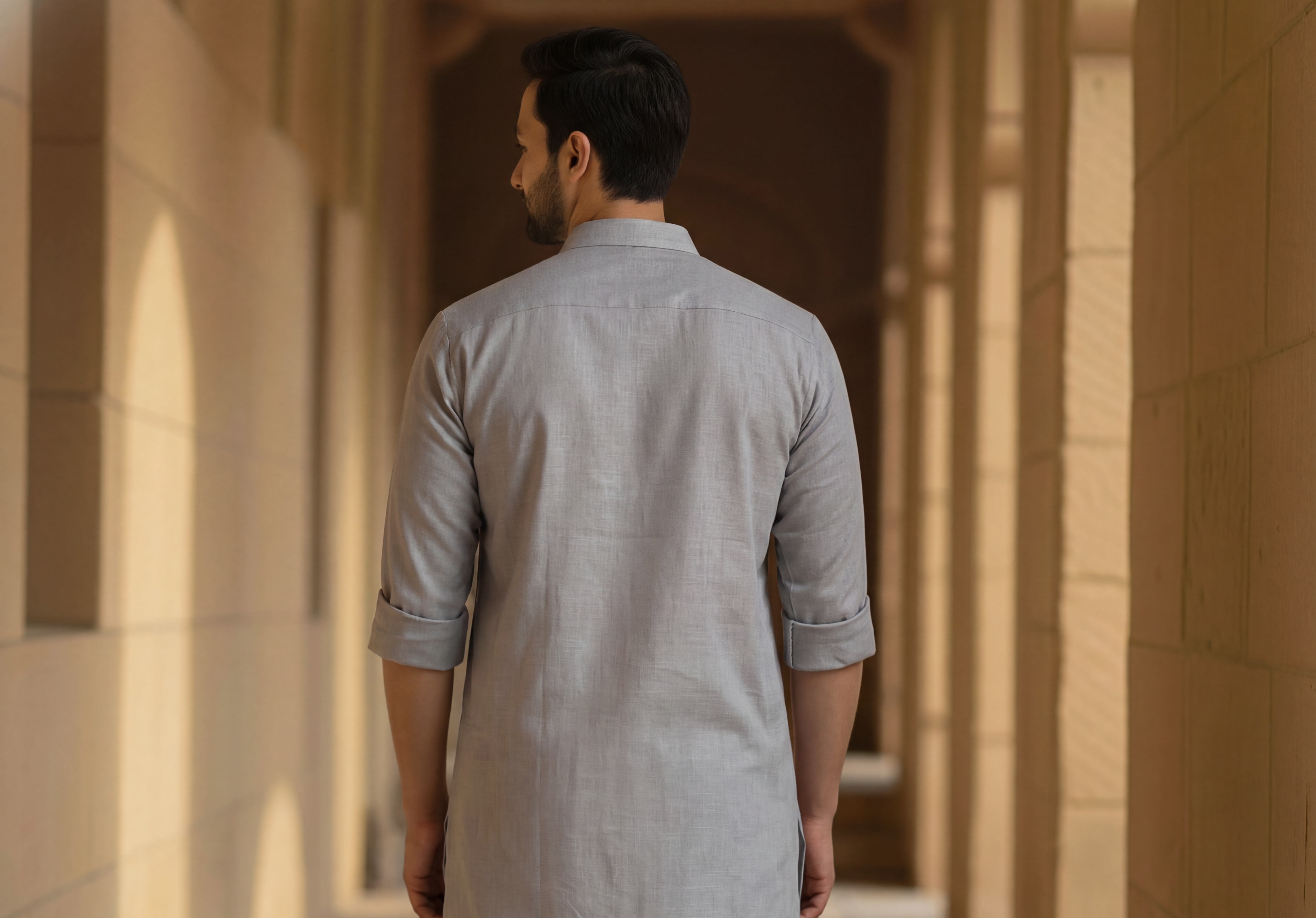 Men's Short Kurta- Grey Lilac  3