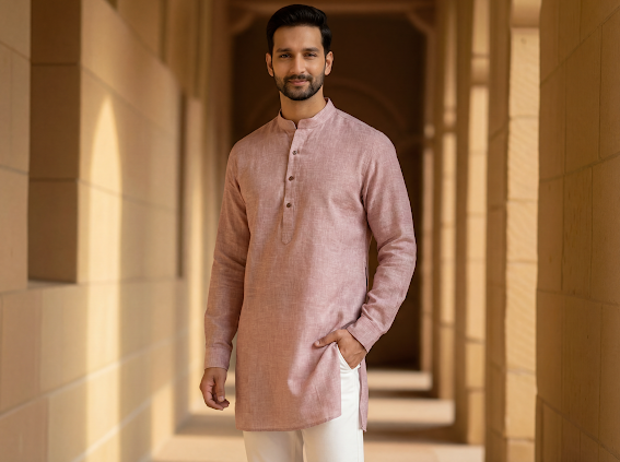 Men's Short Kurta- Warm Peach