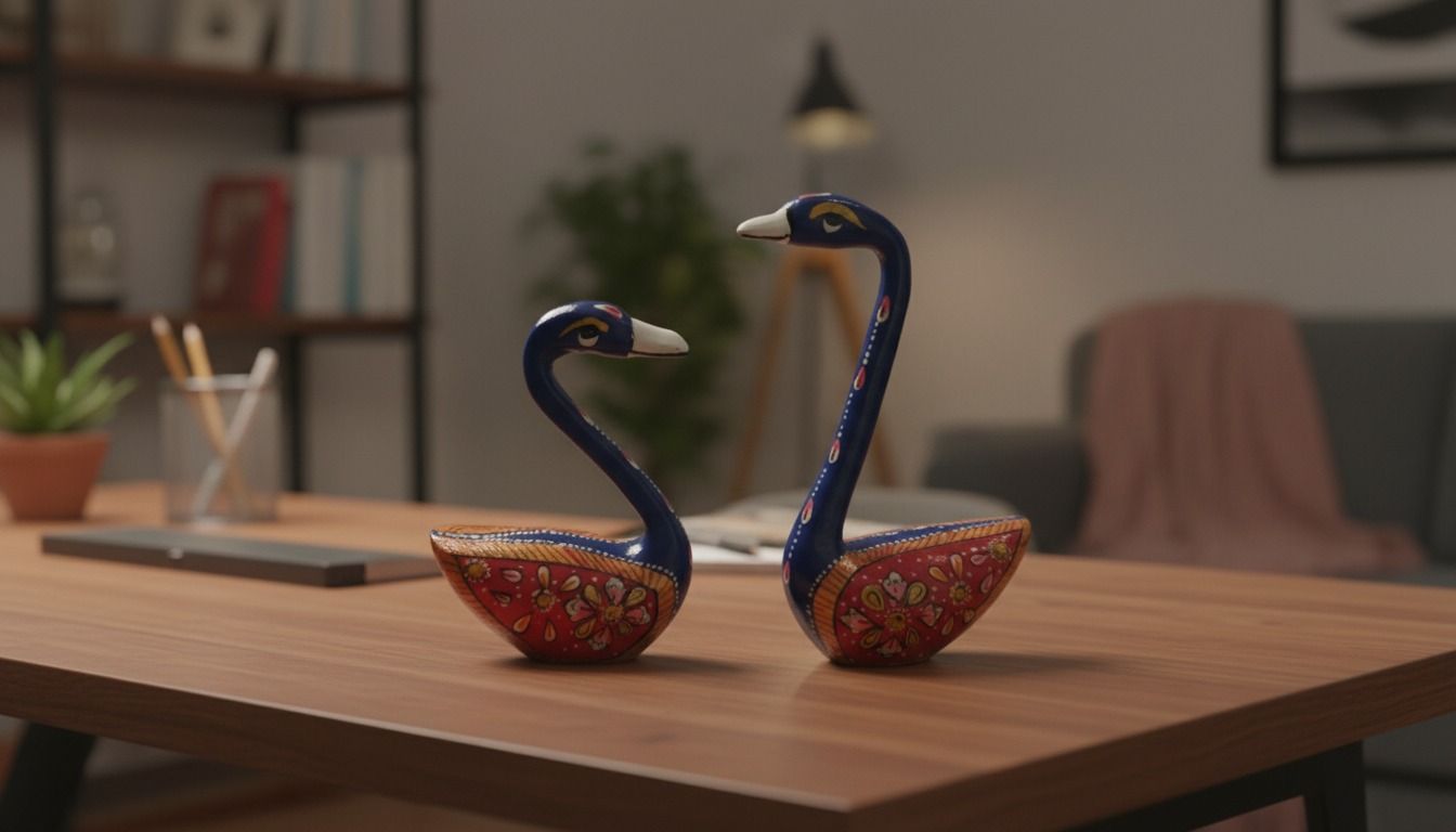 Hand-Painted Rajasthani Swan Pair Figurines 4