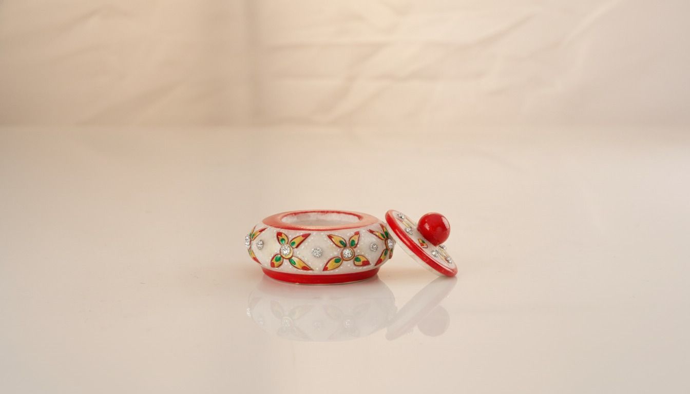 Marble Meenakari Sindhoor Dibbi with Kundan Work (small)