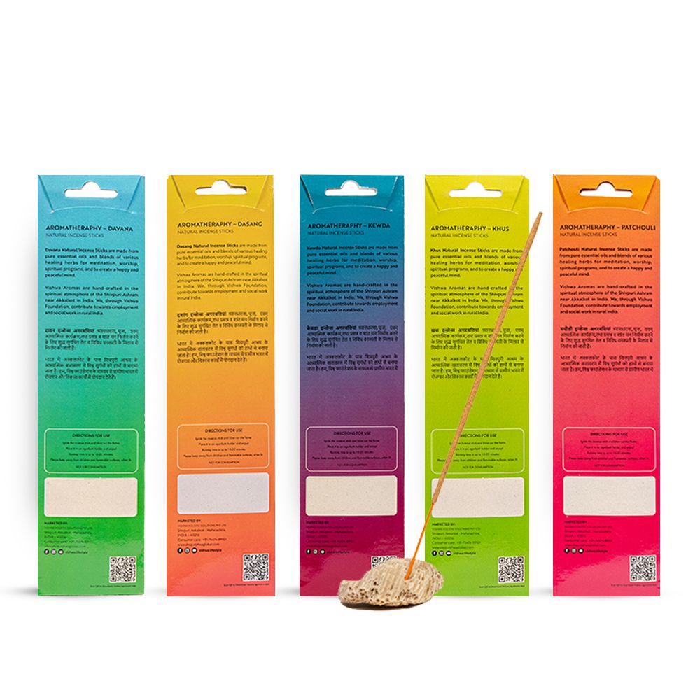 Premium Incense Sticks Bundle - Sacred Essence - (Davana + Dasang + Kewda + Khus + Patchouli) 4