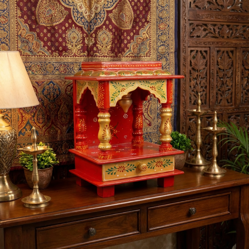 Shubh Aangan – Rajasthani Hand-Painted Wooden Temple