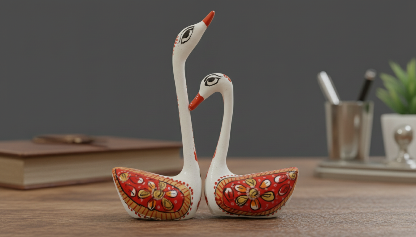 Hand-Painted Rajasthani Swan Pair Figurines