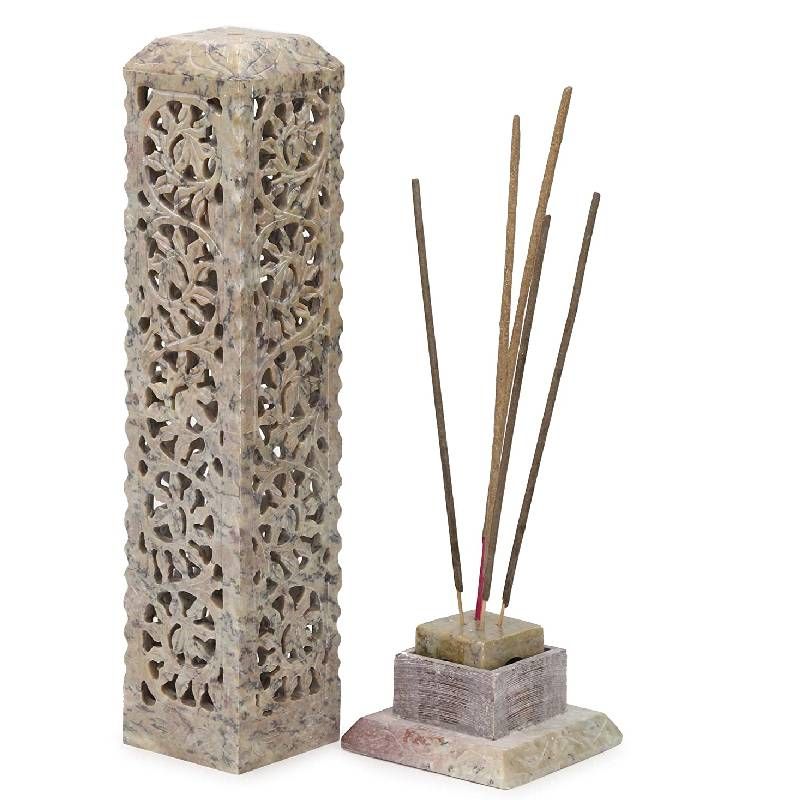  Hand-Carved Soapstone Tower Incense Holder