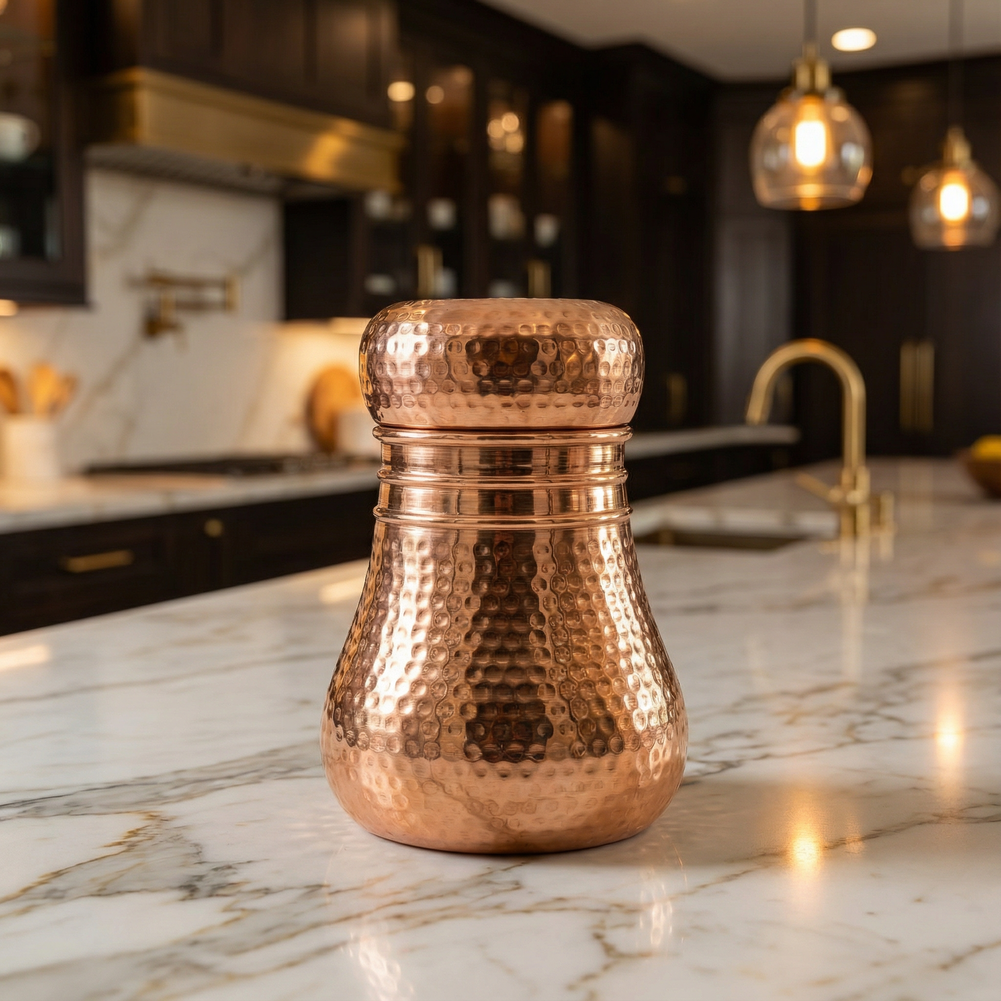 Copper Hammered Lotus Jar  4