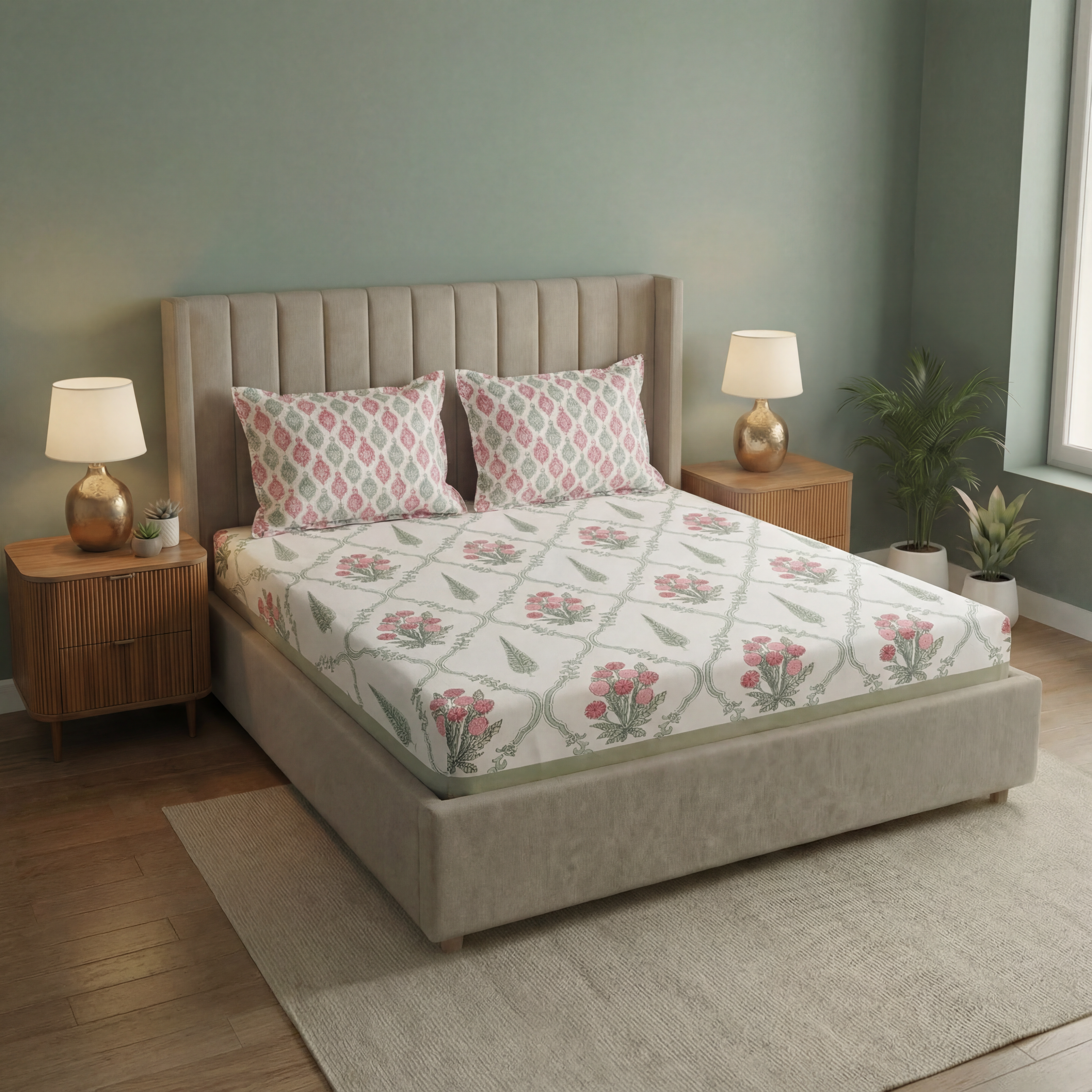 Garden Bliss Hand Block Bedsheet Set 5