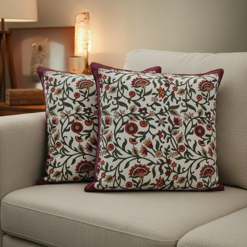 Rustic Charm Hand Block Cushion Cover