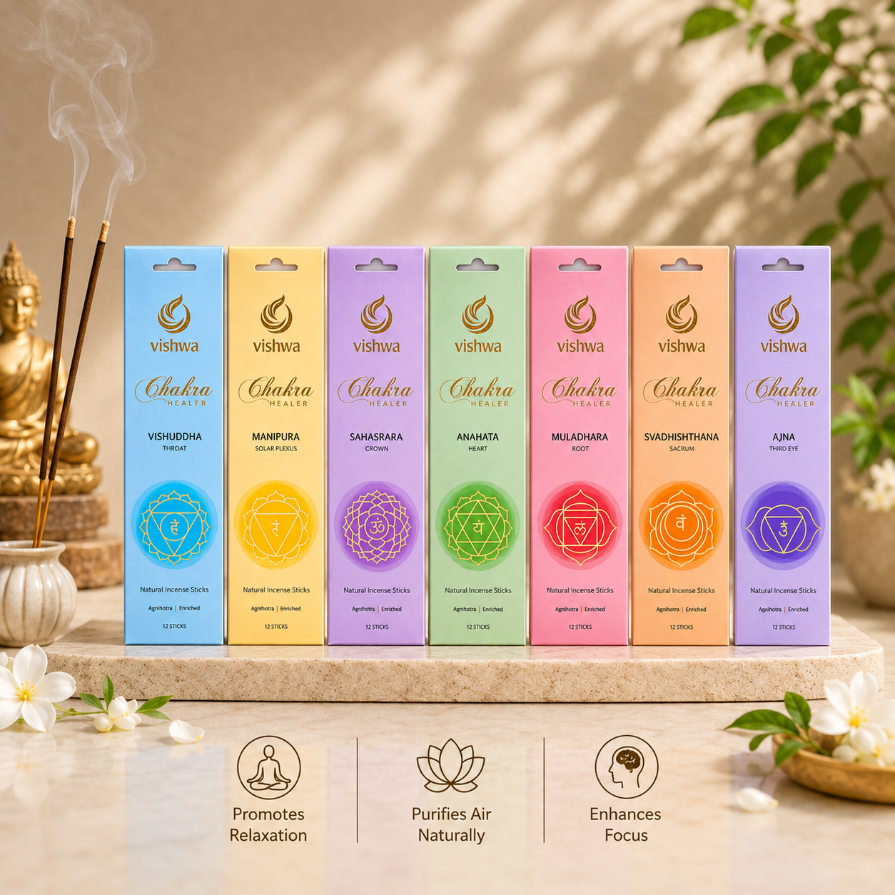 Chakra Healer Incense Stick Bundle (Ajna + Anahata + Manipura + Muladhra + Sahasrara + Swadisthana + Vishuddha) 3