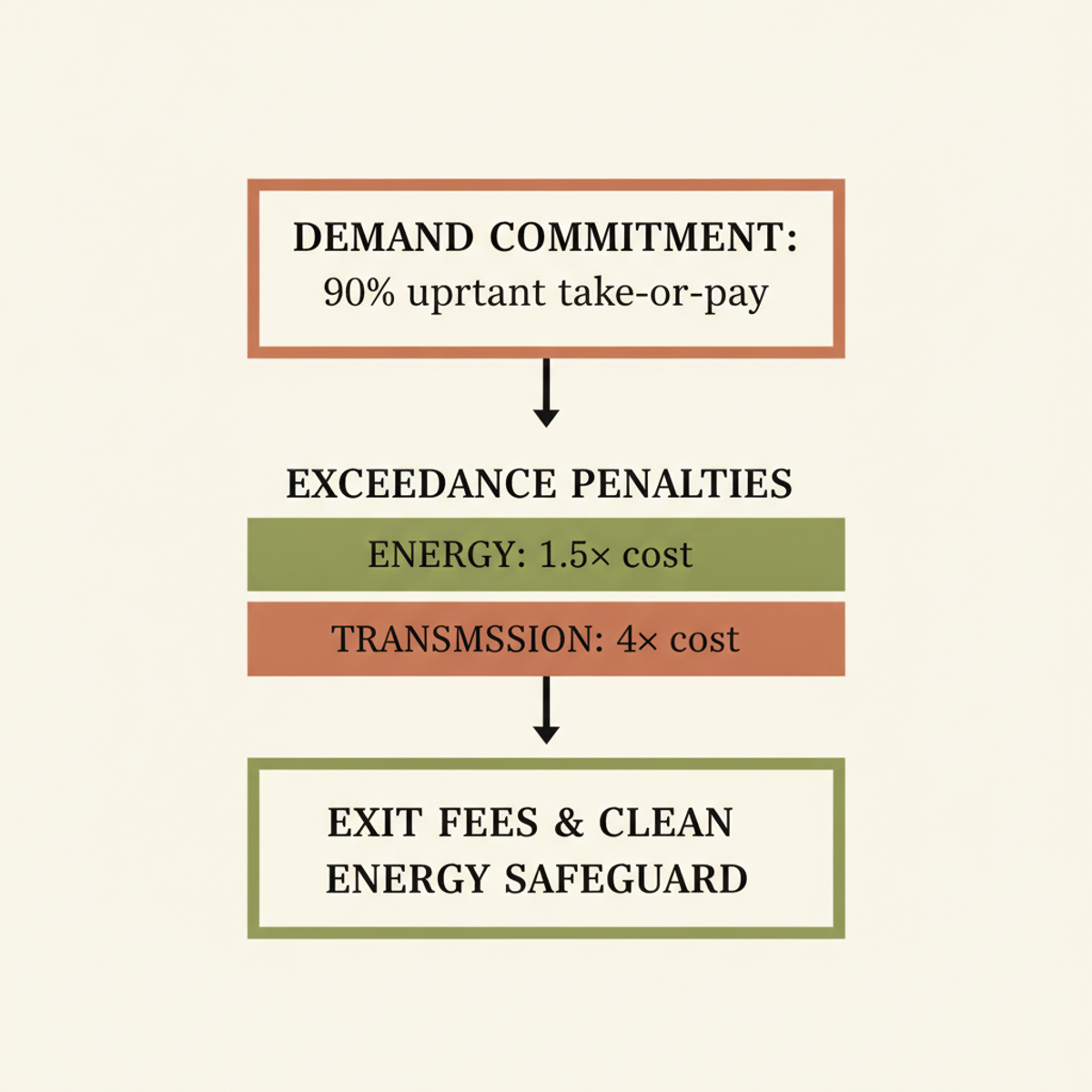 PGE contract structure for hyperscale data center loads: demand commitment, penalty tiers, and exit constraints.