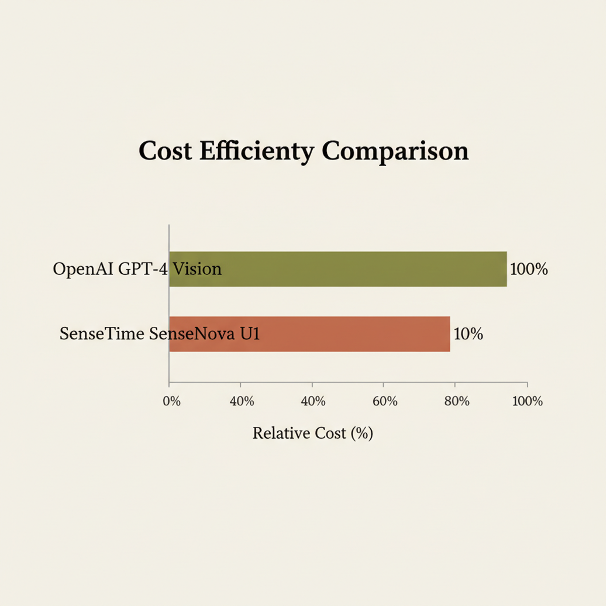 SenseNova U1 achieves 10× cost reduction vs. GPT-4 Vision while handling multimodal tasks.