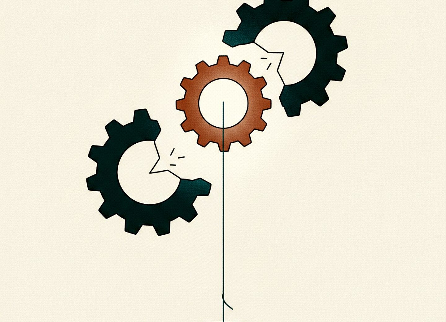 One small gear stands in for two, its tether short of the anchor
