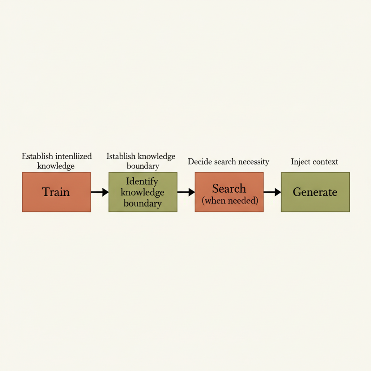 The teach-then-search pattern: co-train generators to decide when external retrieval is necessary, avoiding naive indiscriminate search.