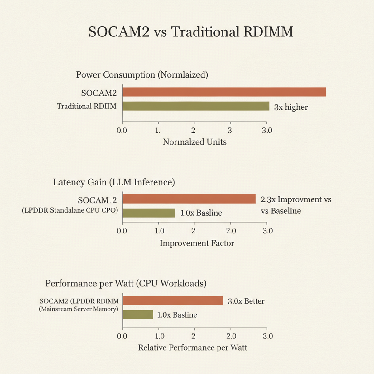 SOCAMM2 reduces power consumption and improves inference latency compared to traditional server memory, driving hyperscaler adoption.
